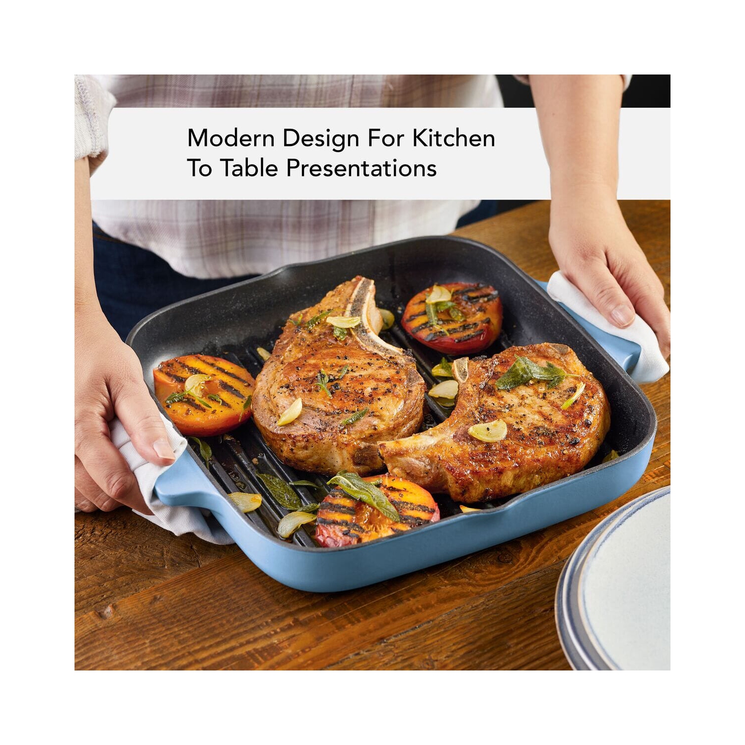 Poêle à griller en fonte émaillée de 11 po de KitchenAid - velours bleu