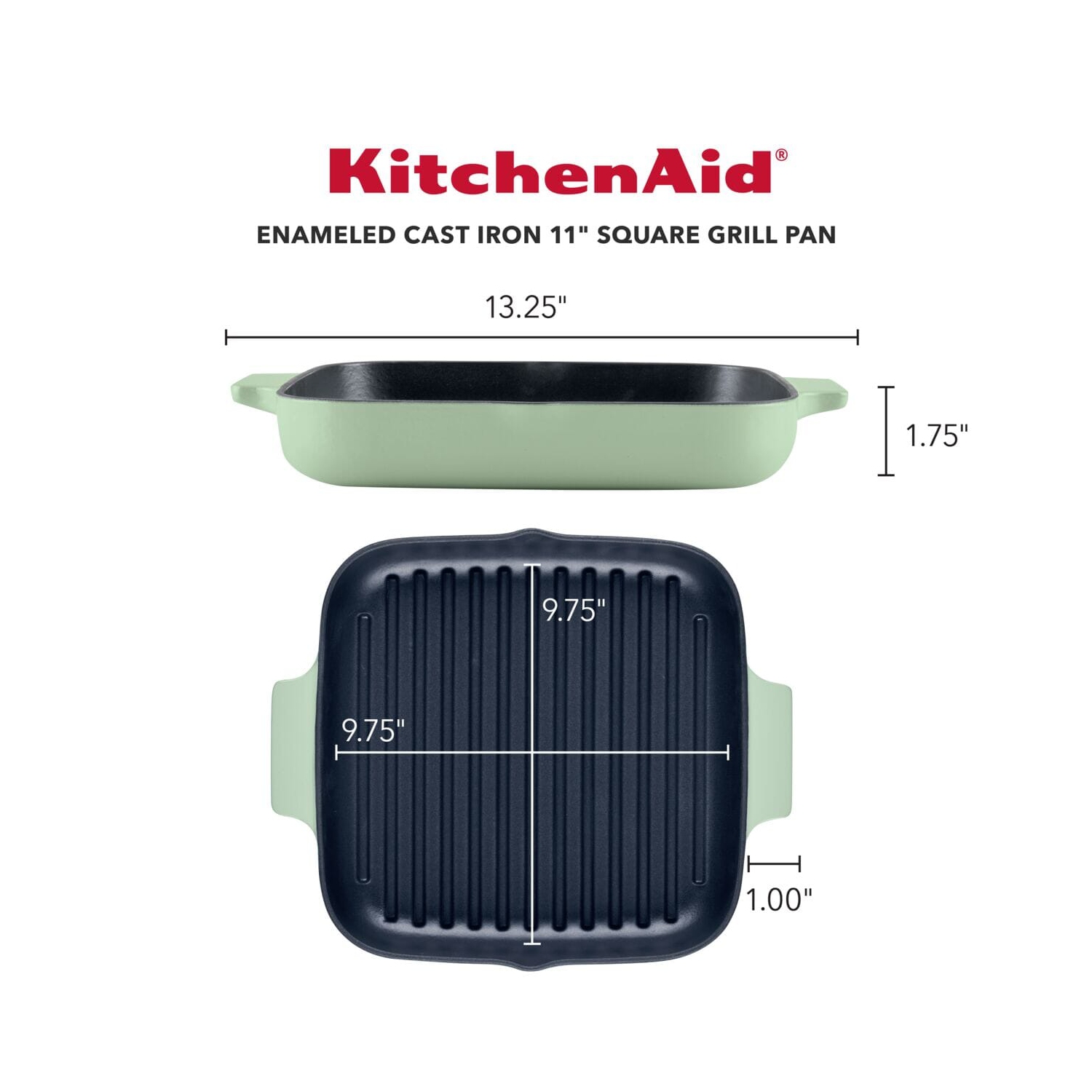 KitchenAid 11-Inch Enameled Cast Iron Grill Pan - Pistachio