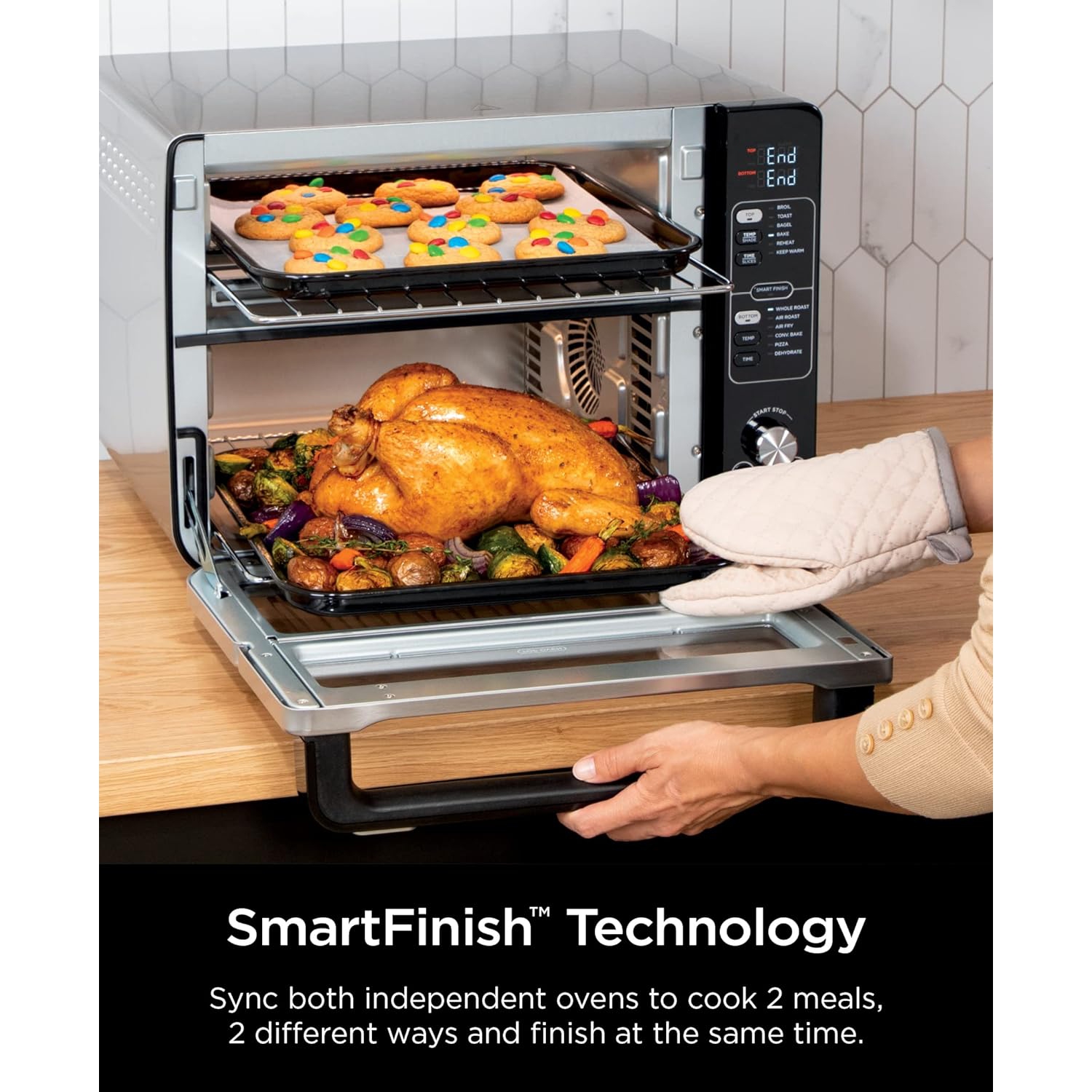 Ninja DCT401 12-in-1 Double Oven with FlexDoor, FlavorSeal & Smart Finish, Rapid Top Convection and Air Fry Bottom, Bake, Roast, Toast, Air Fry,
