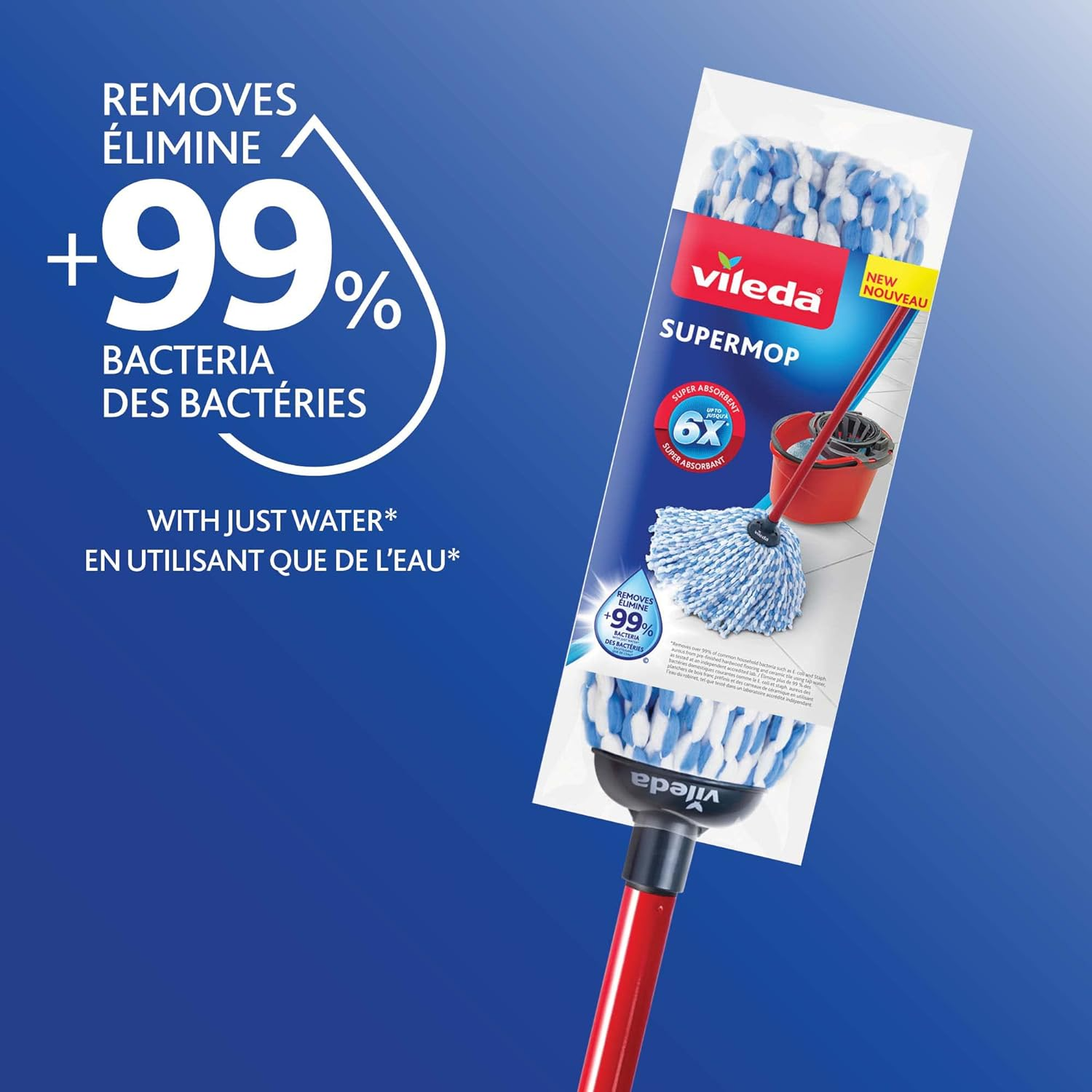 Tête de vadrouille Super Mop 100 % microfibre | éliminez les bactéries avec de l'eau seulement | recharge réutilisable et lavable à la machine