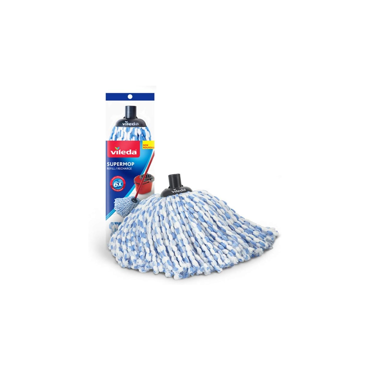 Tête de vadrouille Super Mop 100 % microfibre | éliminez les bactéries avec de l'eau seulement | recharge réutilisable et lavable à la machine