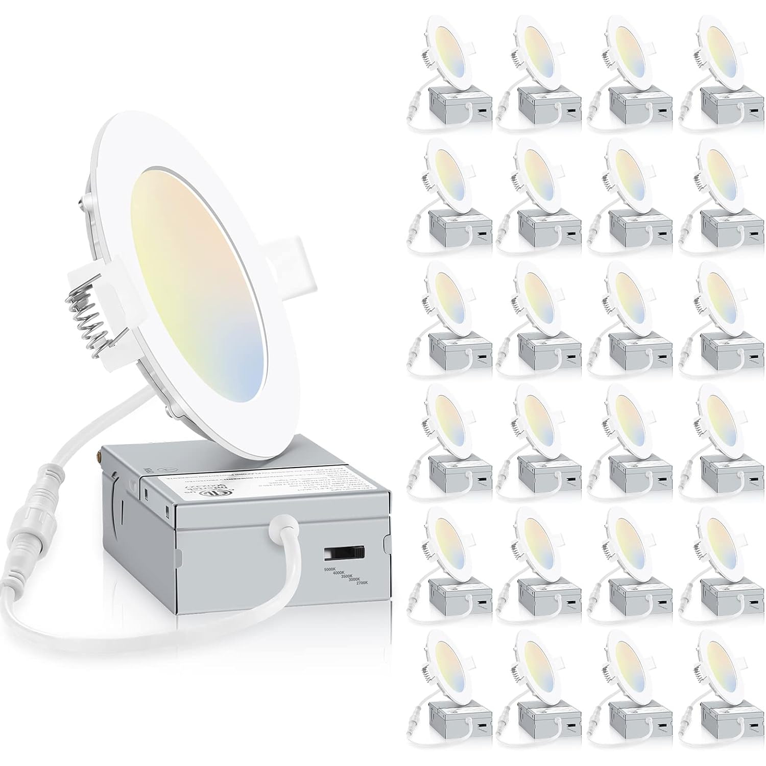 Luminaire encastrée mince à DEL de 4inch 5CCT W avec boîte de jonction d'INCARLED, 750LM 9&nbsp;W, intensité variable, couleur variable, éclairage de