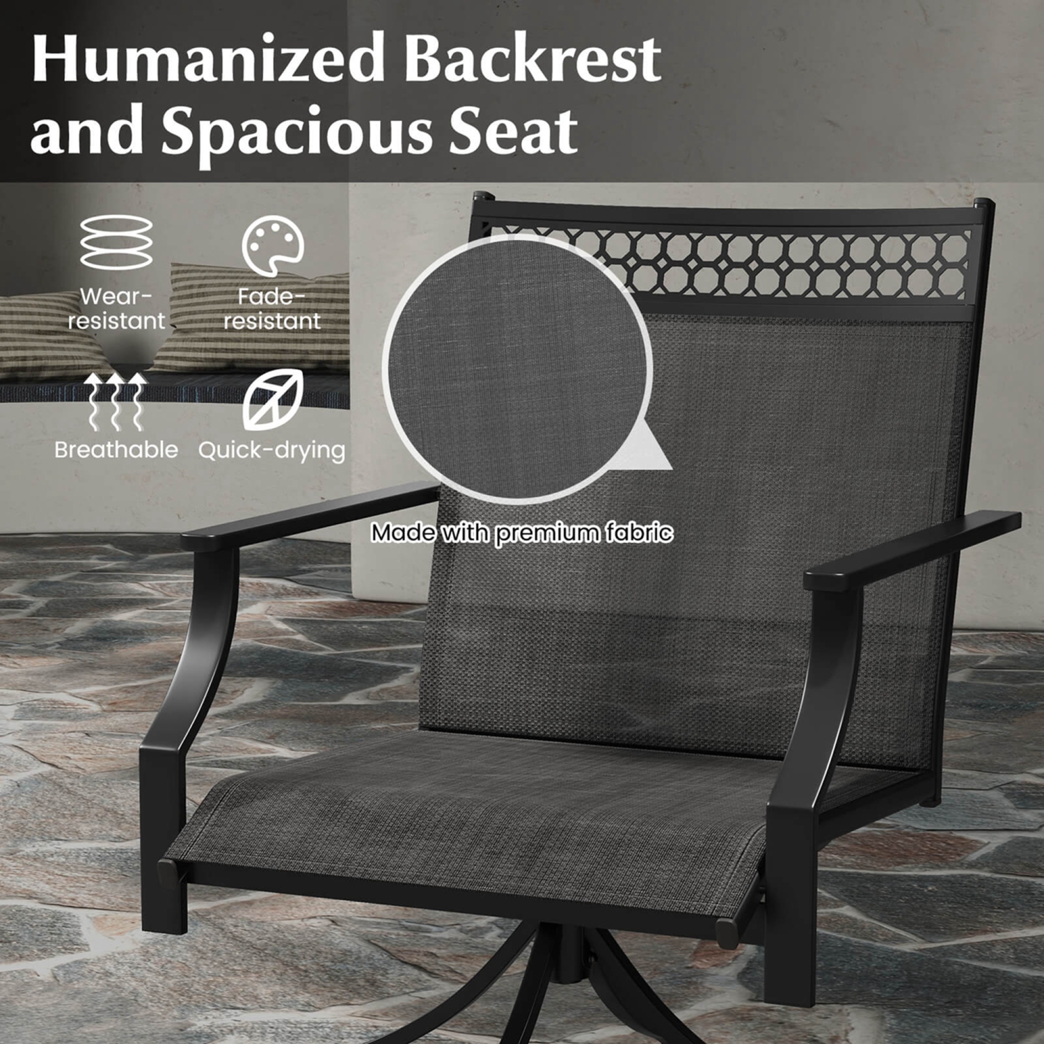 Ensemble de 4 chaises de salle à manger pivotantes de patio de Costway avec tissu à séchage rapide et cadre en métal