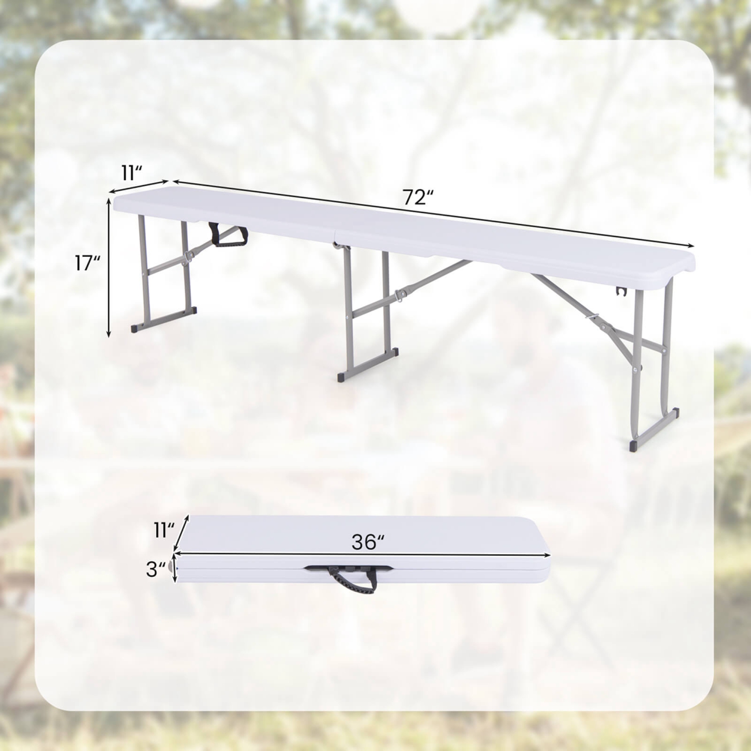 Costway 2 PCS Portable Folding Bench with Convenient Handle Non-slip Foot Pads Sturdy Metal Legs