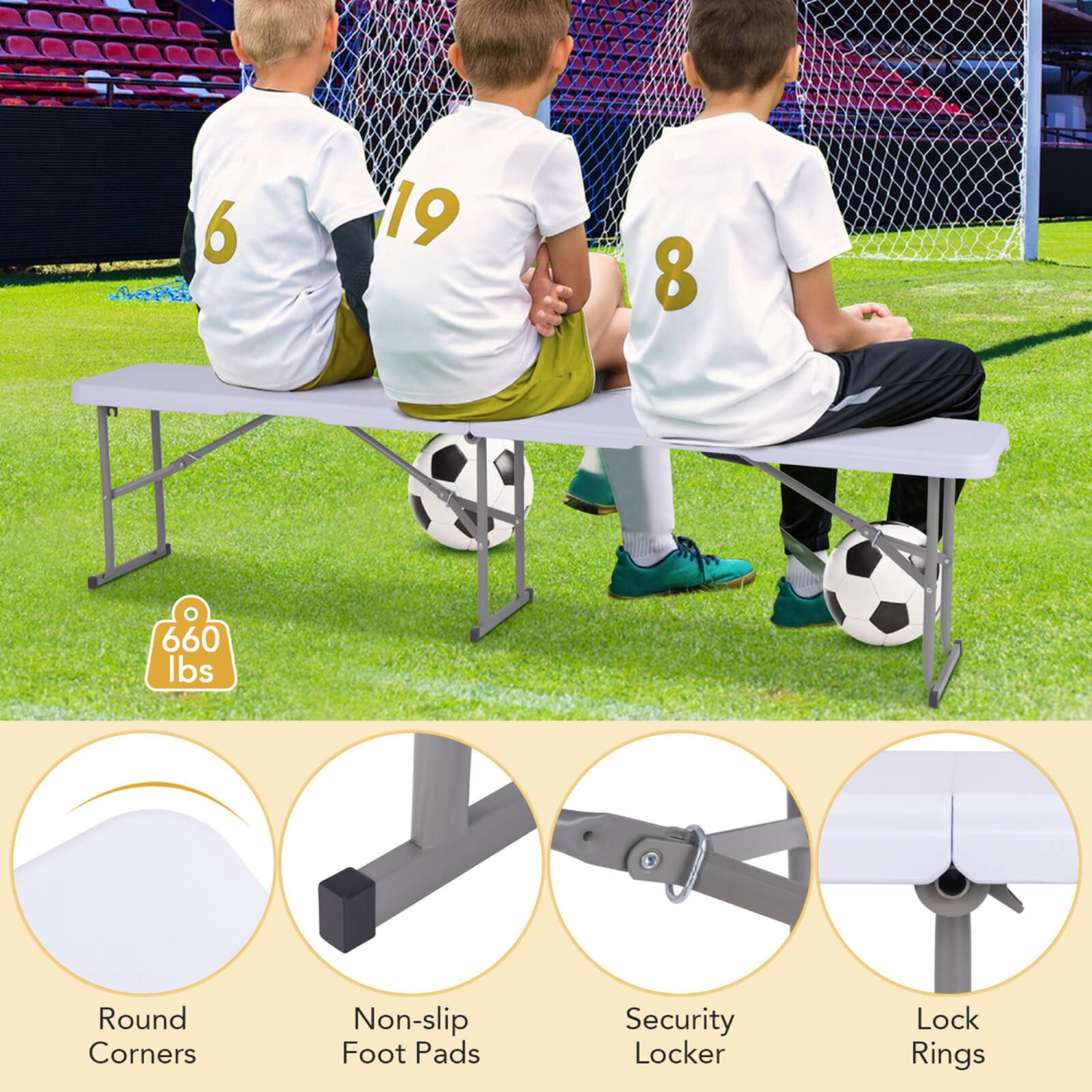 Costway 2 PCS Portable Folding Bench with Convenient Handle Non-slip Foot Pads Sturdy Metal Legs