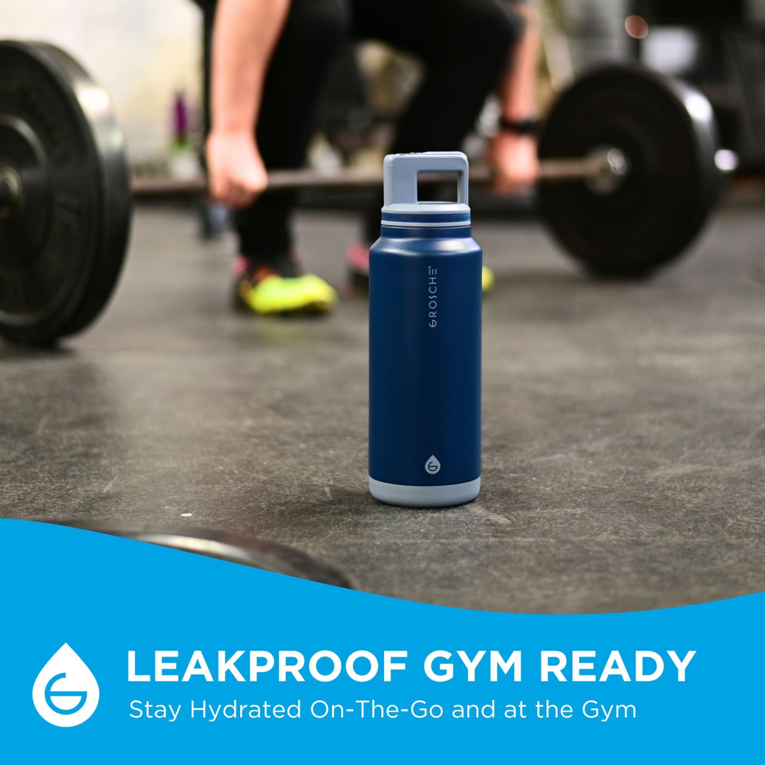 GROSCHE ALPINE Flip 'N Sip Insulated Water Bottle | Leakproof Water Bottle with Straw | 40oz - Mountain Blue