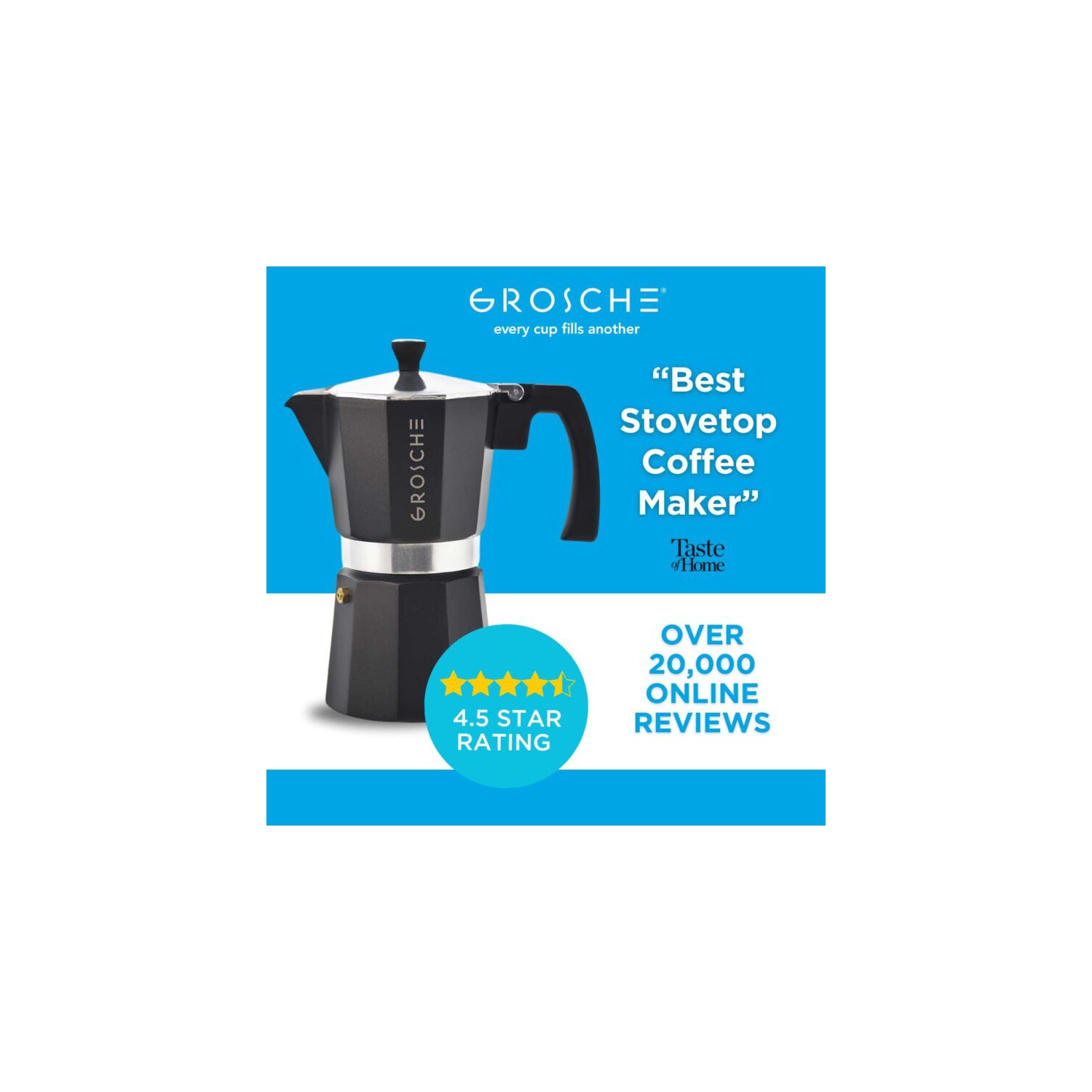 GROSCHE MILANO Stovetop Espresso Maker 12 Espresso Cups Moka Pot | Home Espresso Coffee Maker - Black