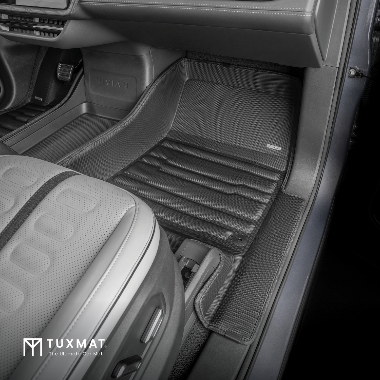 Tapis TuxMat - Pour les modèles Rivian R1T 2023-2024 - Tapis d'auto sur mesure - Couverture maximale, toutes saisons, mesurée au laser - Cet ensemble