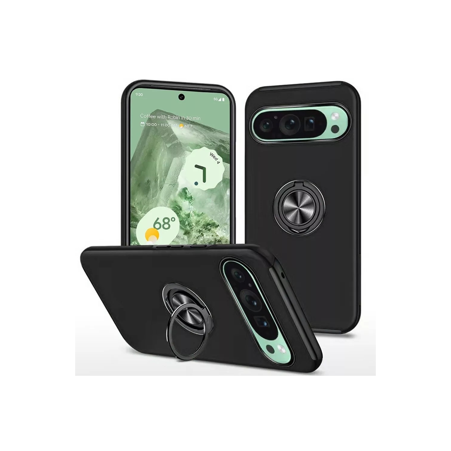 [CS] Hybrid Magnetic Kickstand Invisible Ring Case Cover for Google Pixel 9 Pro XL, Black