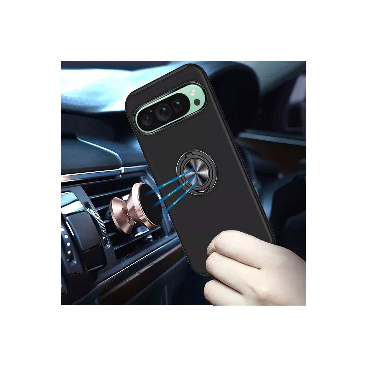 [CS] Hybrid Magnetic Kickstand Invisible Ring Case Cover for Google Pixel 9 Pro XL, Red