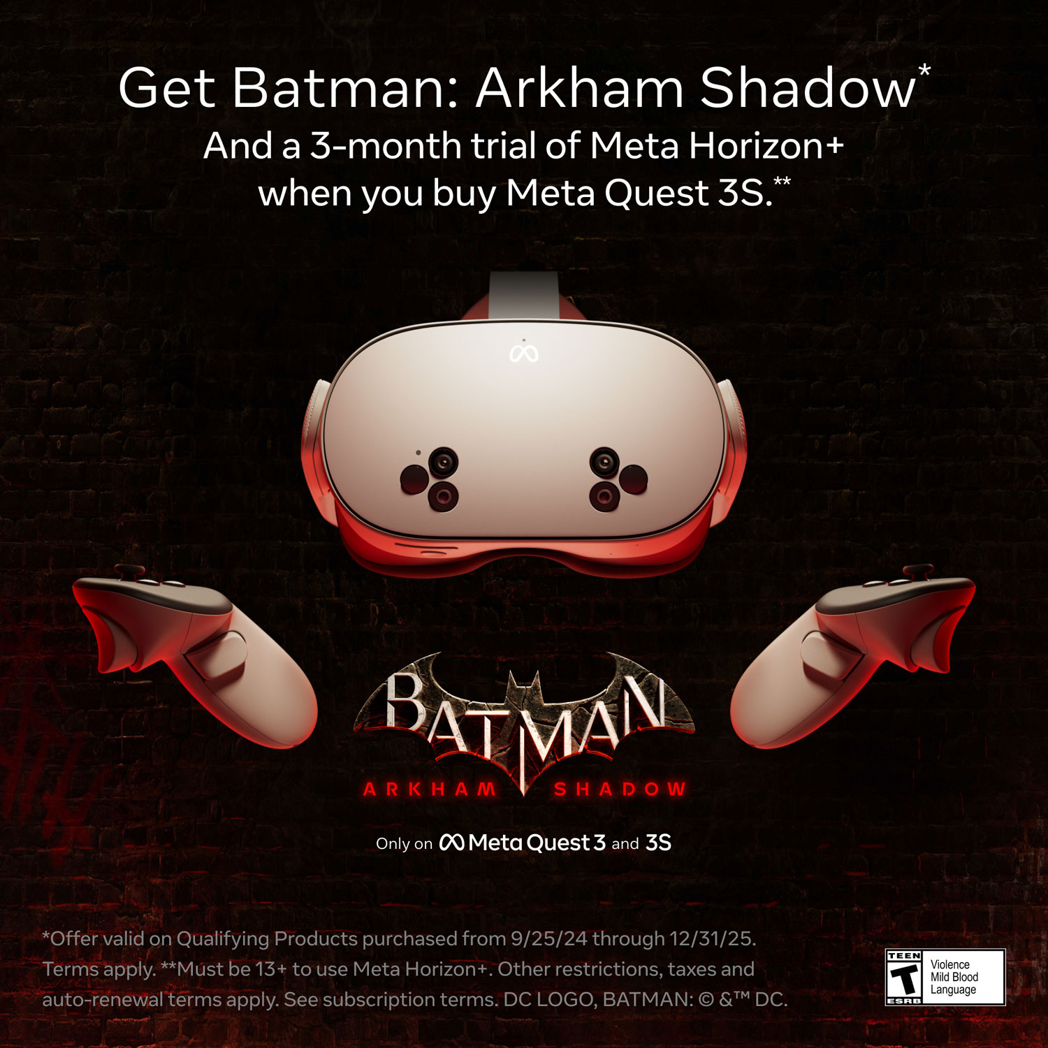 Meta Quest 3S 256GB VR Headset with Batman: Arkham Shadow - 3-Month Trial of Meta Horizon+
