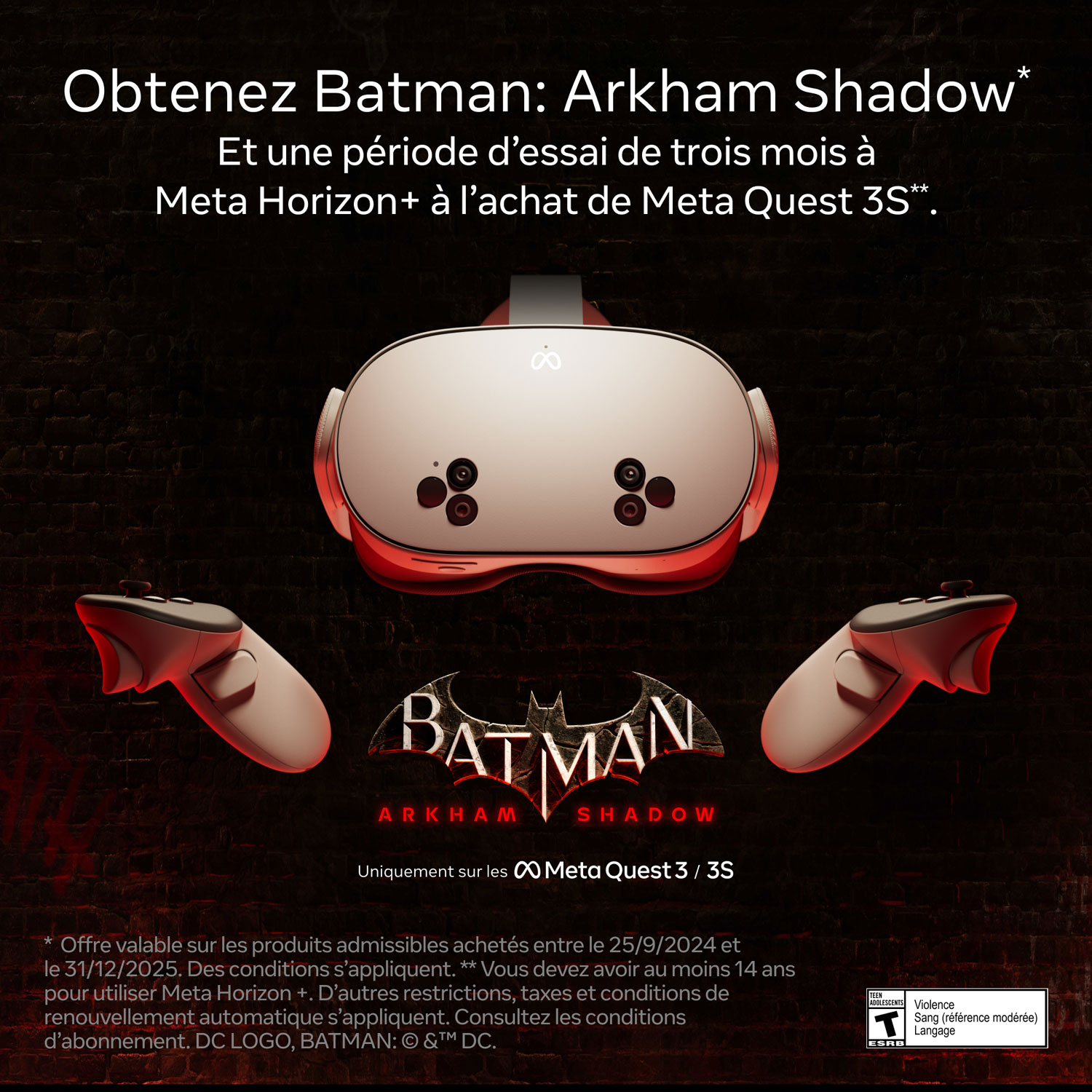 Meta Quest 3S 256GB VR Headset with Batman: Arkham Shadow - 3-Month Trial of Meta Horizon+