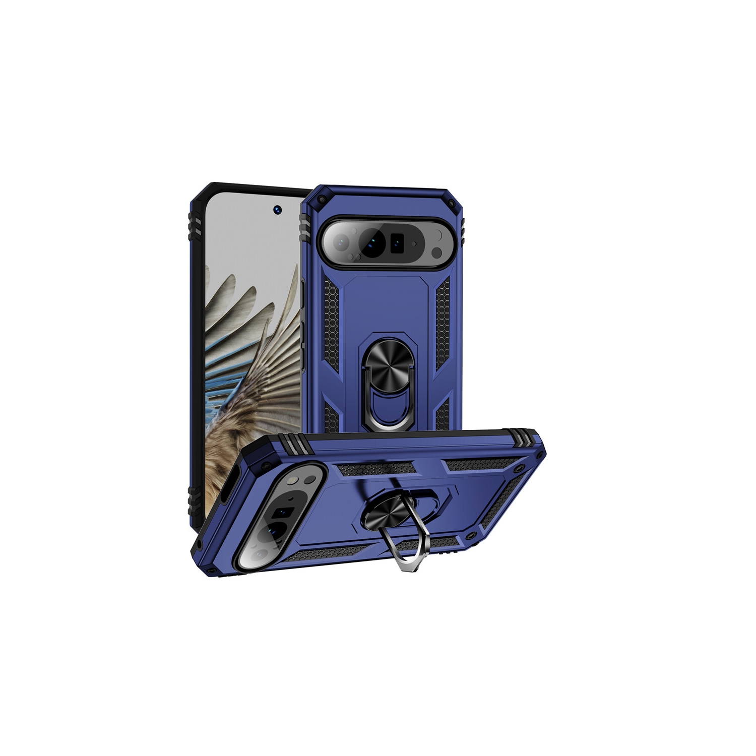 [CS] Étui hybride à coque rigide magnétique anti-chute avec anneau pour Pixel 9/9 Pro de Google, bleu marine