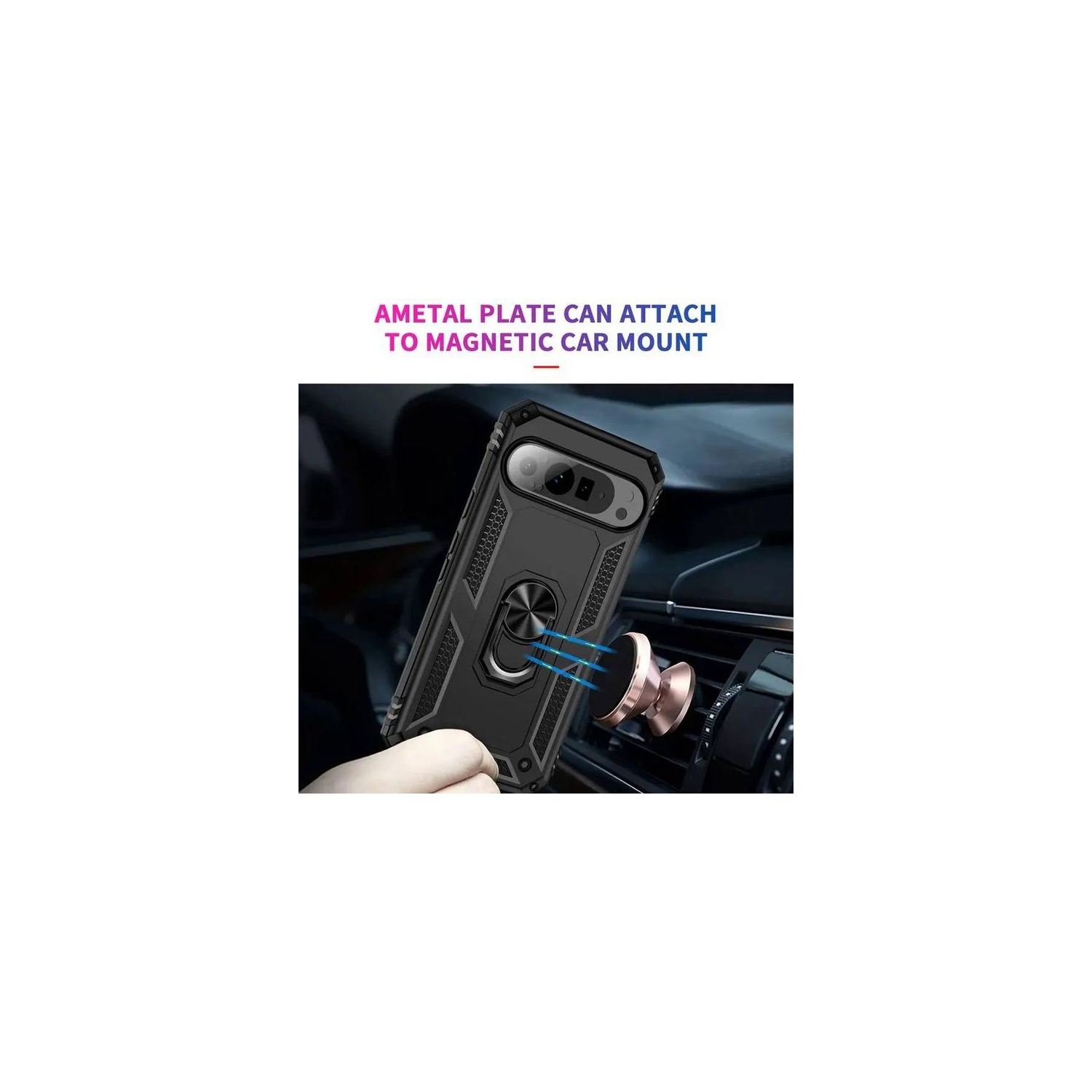 [CS] Anti-Drop Hybrid Magnetic Hard Armor Case with Ring Holder for Google Pixel 9 / 9 Pro, Black