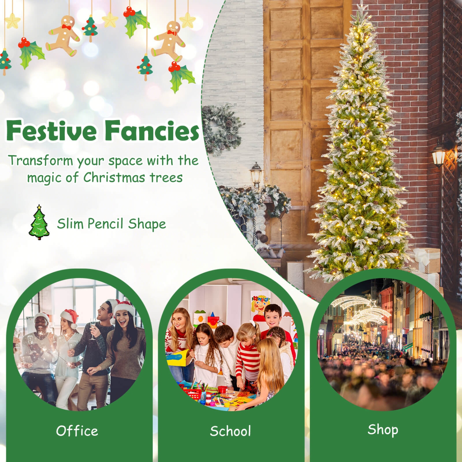 Costway 9 FT Flocked Christmas Tree with 1310 PE PVC Branch Tips 470 Warm White LED Lights