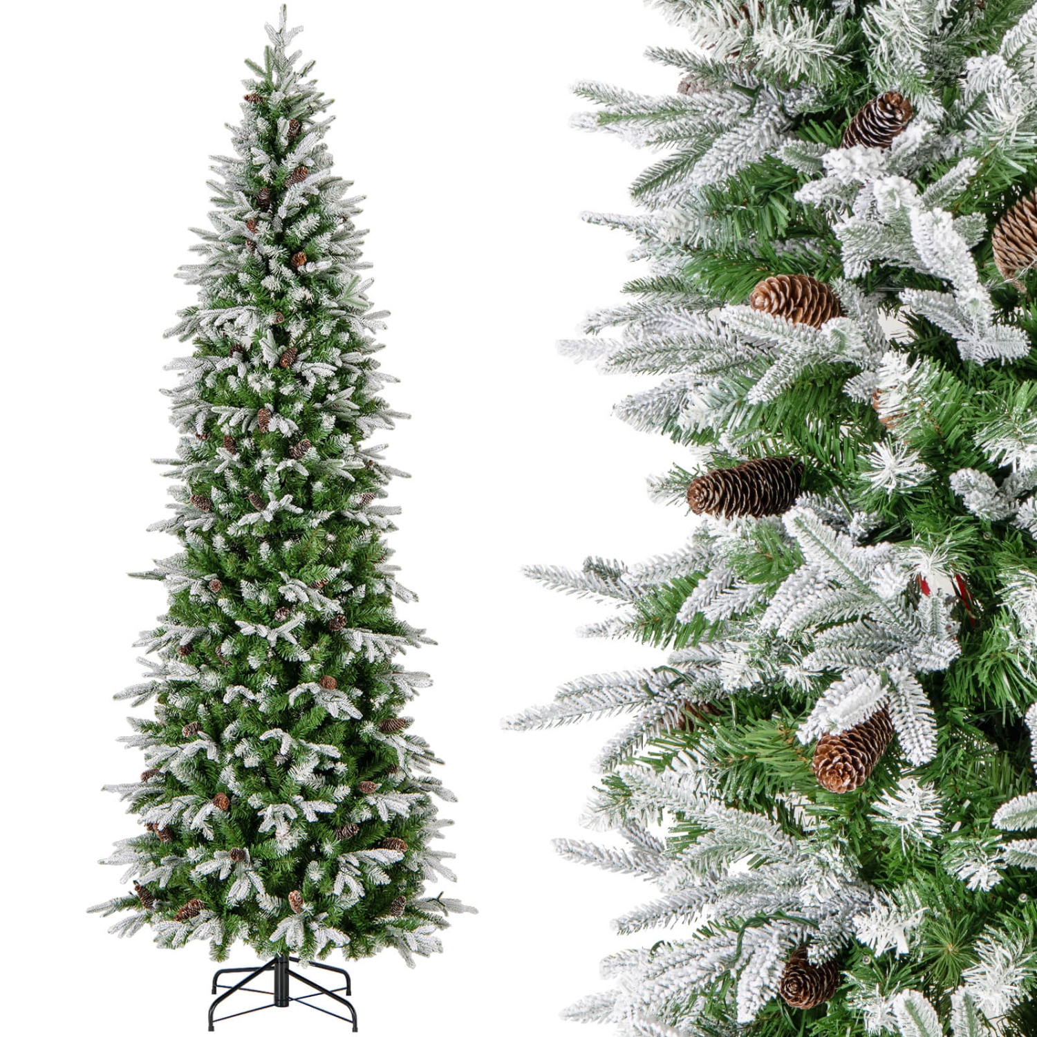 Costway 9 FT Flocked Christmas Tree with 1310 PE PVC Branch Tips 470 Warm White LED Lights