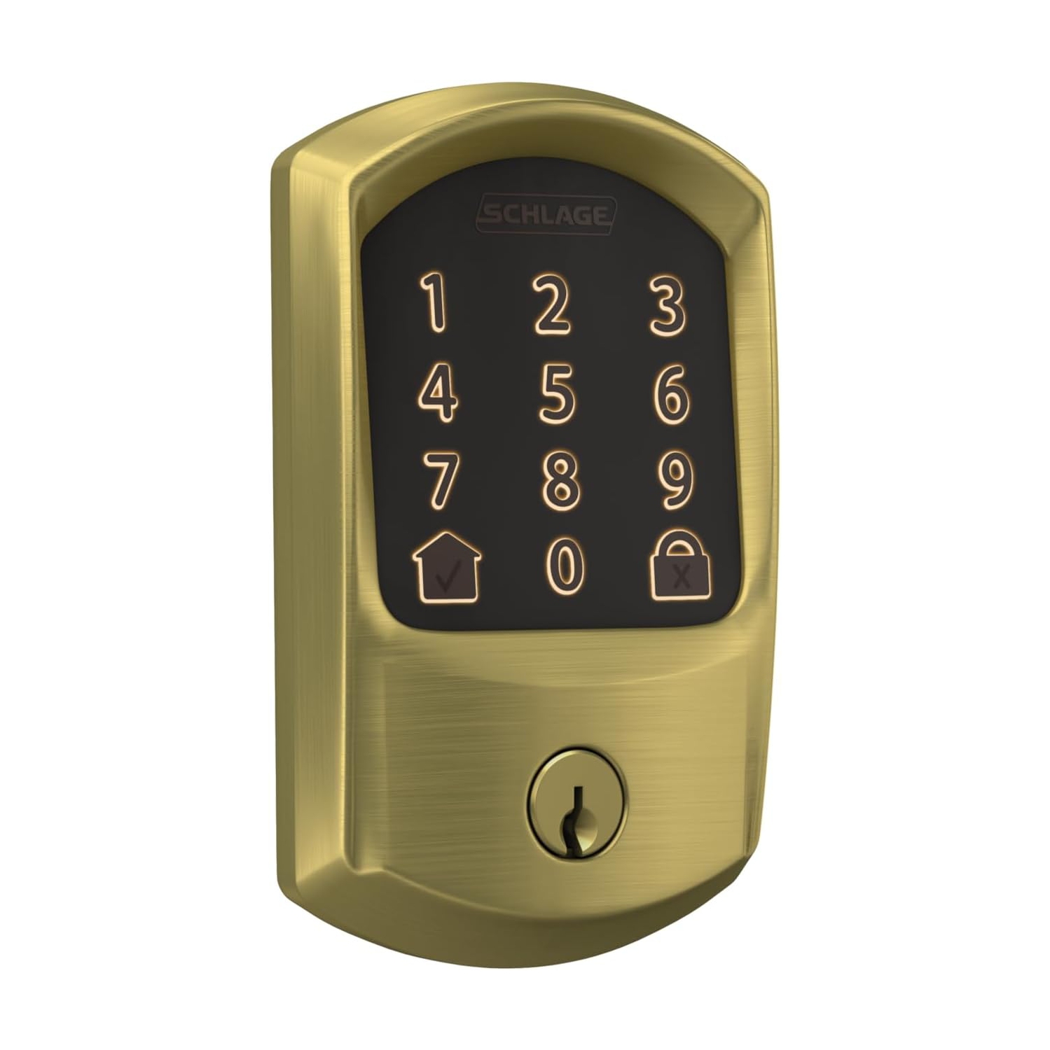 Serrure intelligente pêne dormant Wi-Fi Schlage Encode, serrure de porte à écran tactile sans clé avec garniture Greenwich, laiton satiné, BE489WB