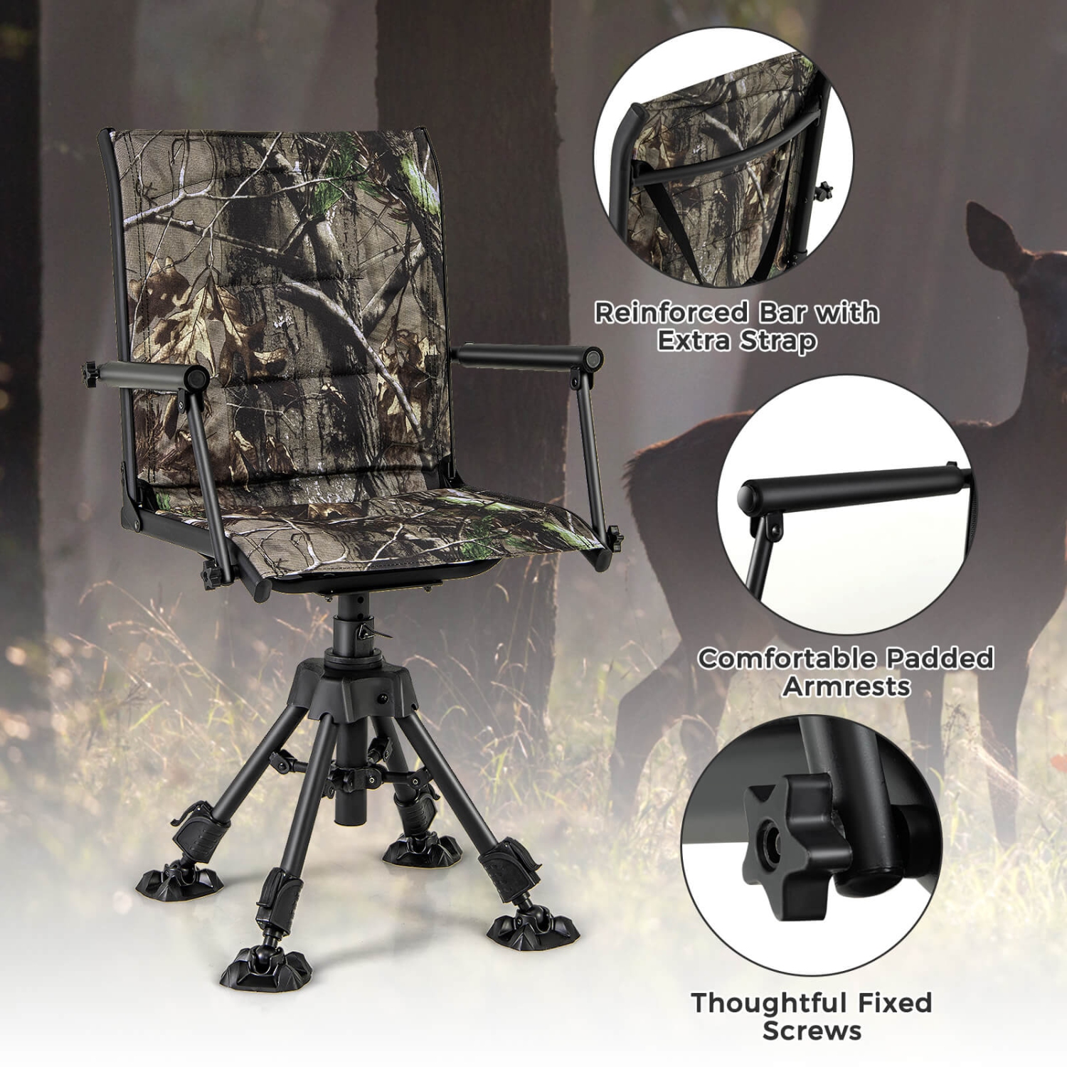 Goplus Swivel Hunting Chair with 4 360° Adjustable Legs Folding Silent Swivel Blind Chair