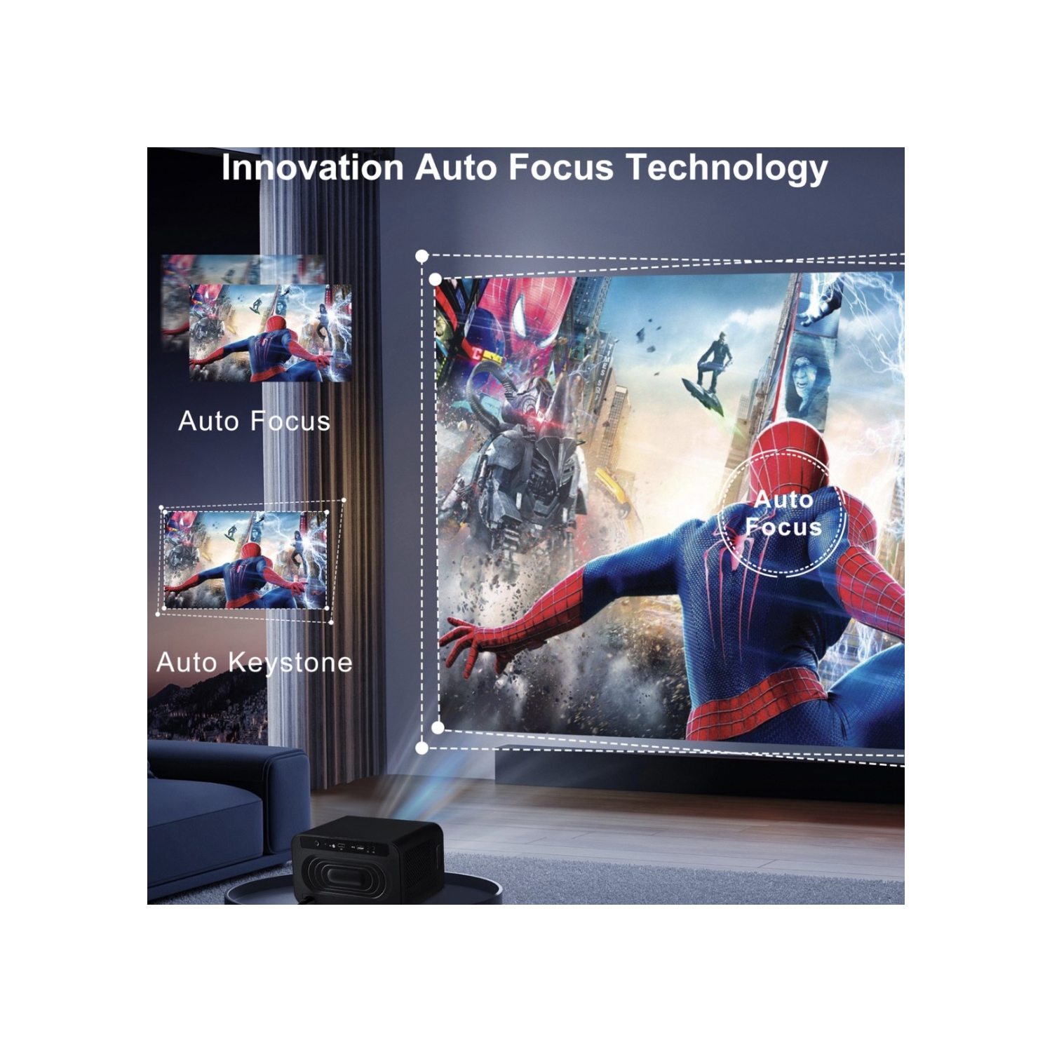 Projecteur de cinéma maison intelligent TUTT S24 Ultra, mise au point automatique Keystone et applications 4K | Android TV Wi-Fi et Bluetooth,