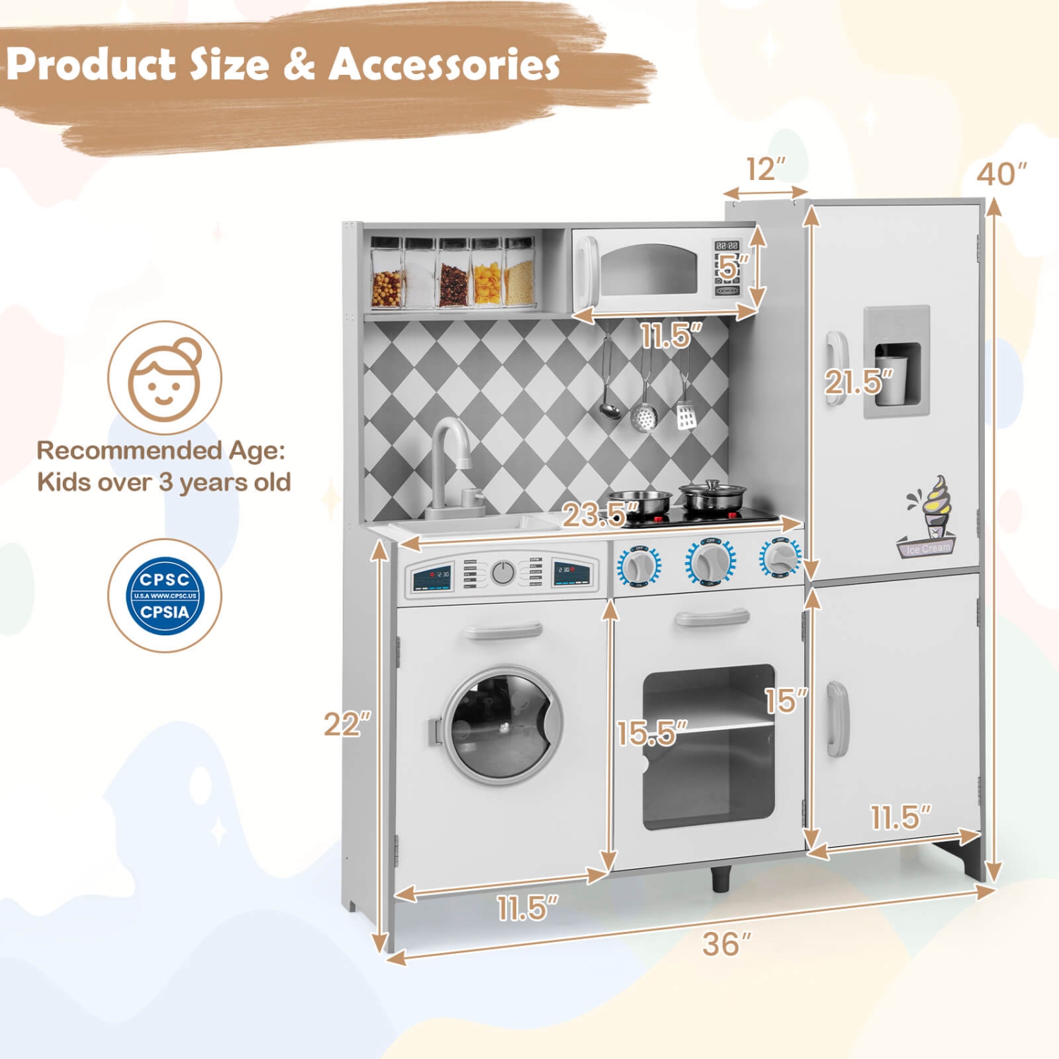 Ensemble de cuisine pour enfants de Costway avec machine à glaçons à sons et lumières réalistes