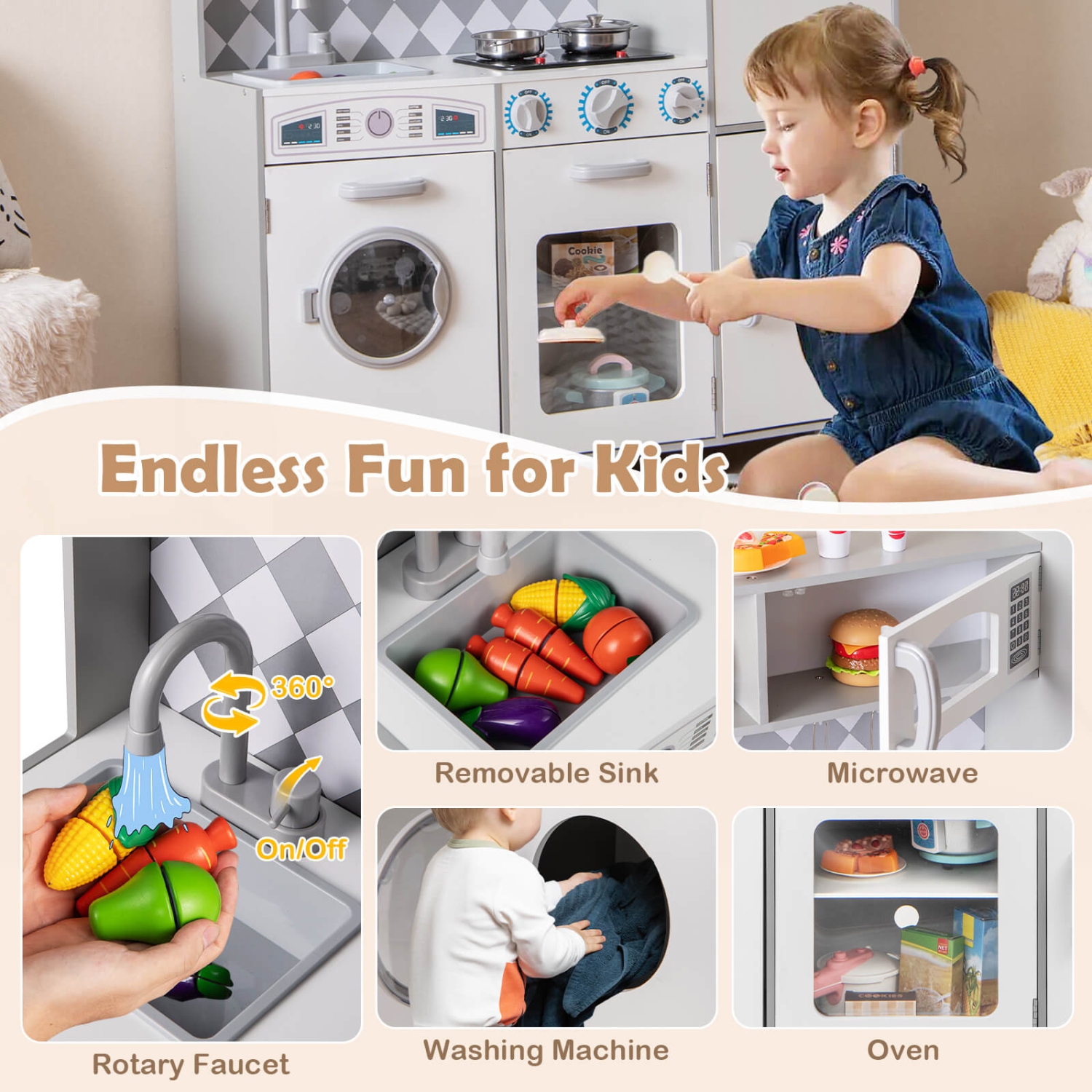 Ensemble de cuisine pour enfants de Costway avec machine à glaçons à sons et lumières réalistes