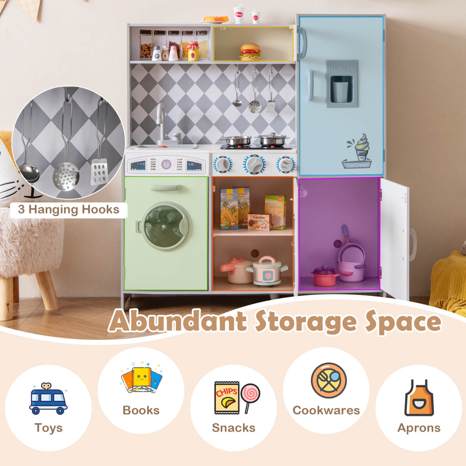 Ensemble de cuisine pour enfants de Costway avec machine à glaçons à sons et lumières réalistes