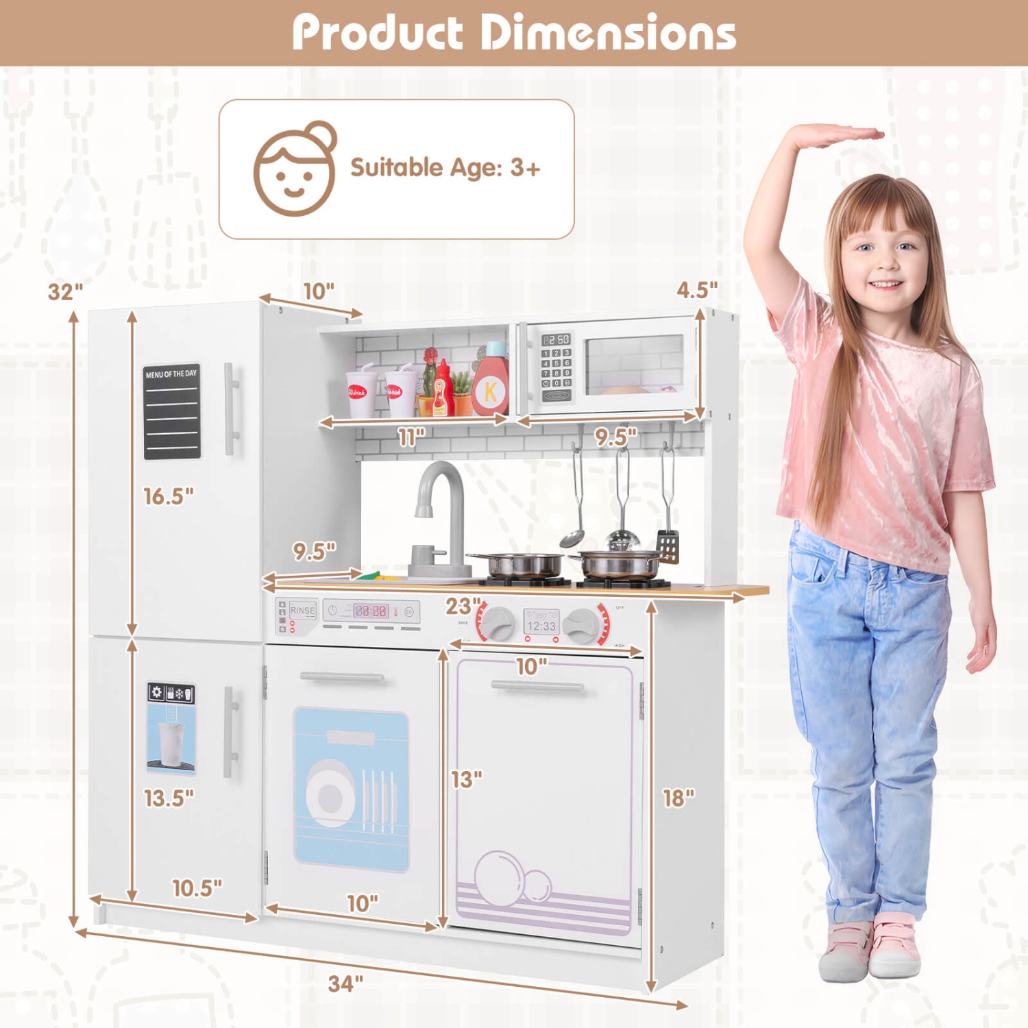Ensemble de jeu de cuisine pour enfants avec lave-vaisselle à évier amovible pour four à micro-ondes de Costway