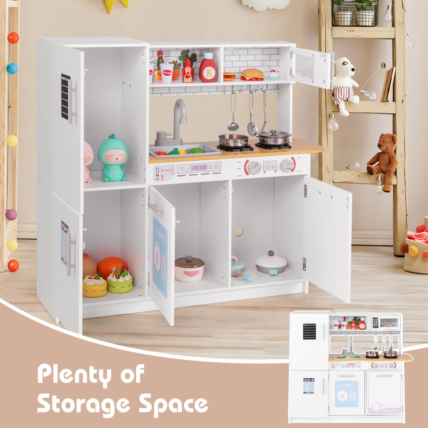 Ensemble de jeu de cuisine pour enfants avec lave-vaisselle à évier amovible pour four à micro-ondes de Costway