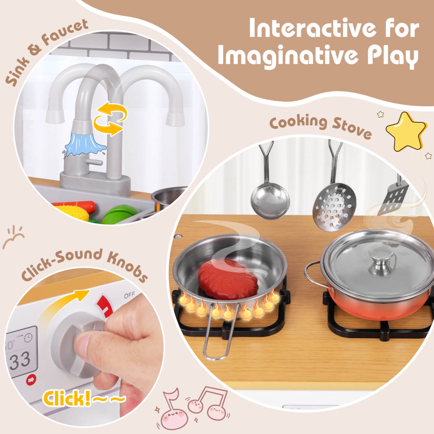 Ensemble de jeu de cuisine pour enfants avec lave-vaisselle à évier amovible pour four à micro-ondes de Costway