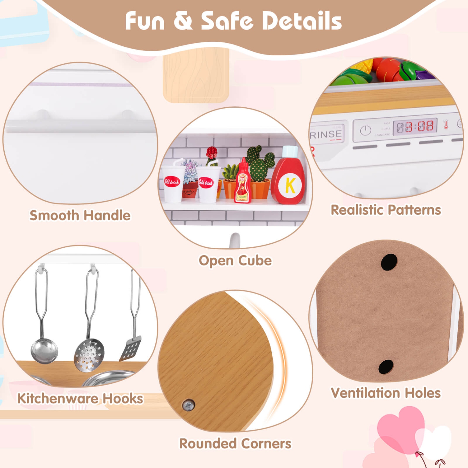 Ensemble de jeu de cuisine pour enfants avec lave-vaisselle à évier amovible pour four à micro-ondes de Costway