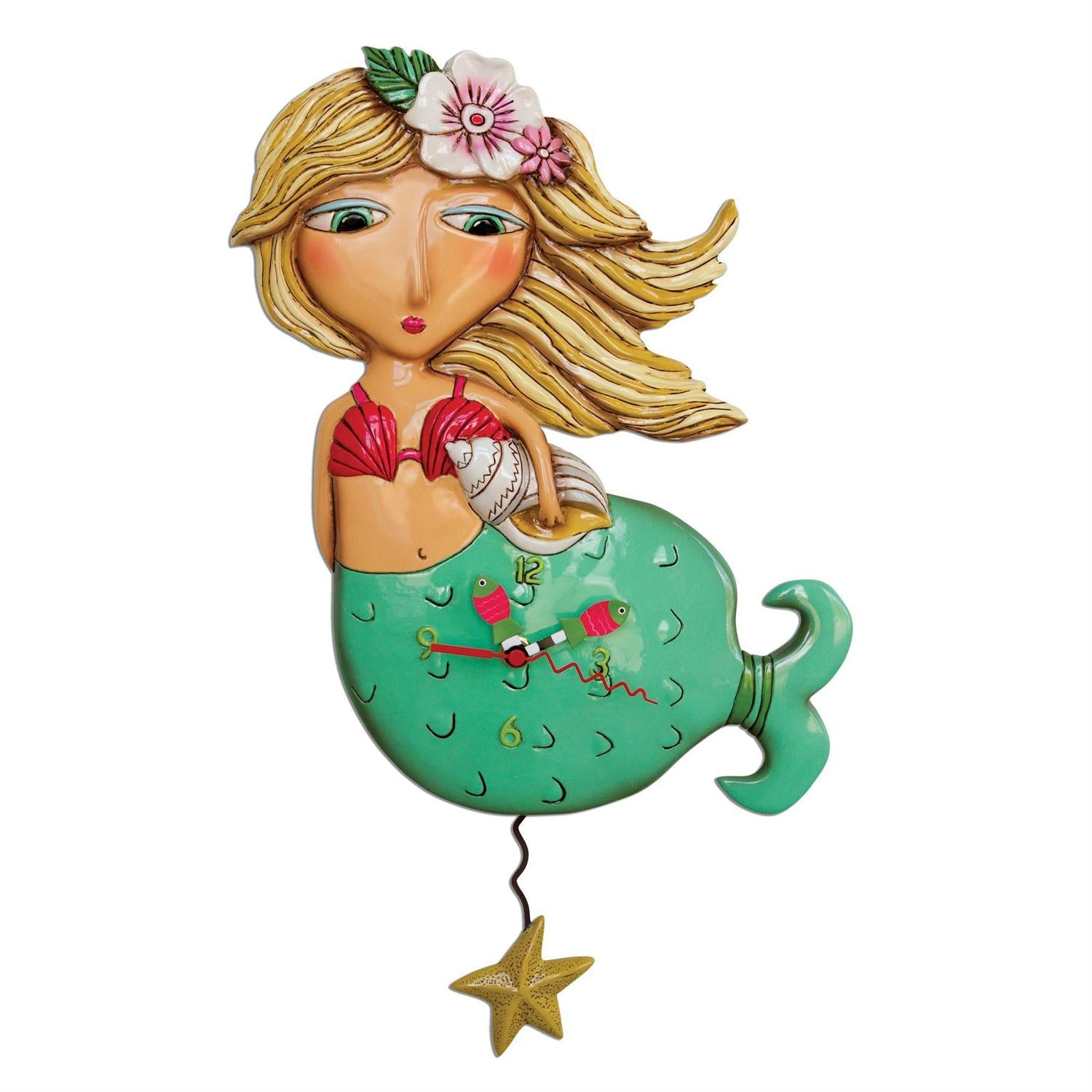 Allen Designs Shelley Mermaid Starfish Pendulum Wall Clock