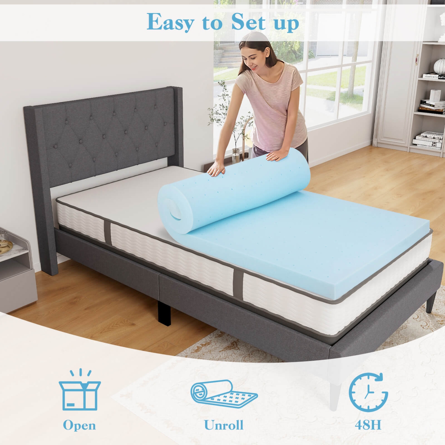 Costway 3" Gel-Infused Memory Foam Mattress Topper with Removable & Washable Cover Twin