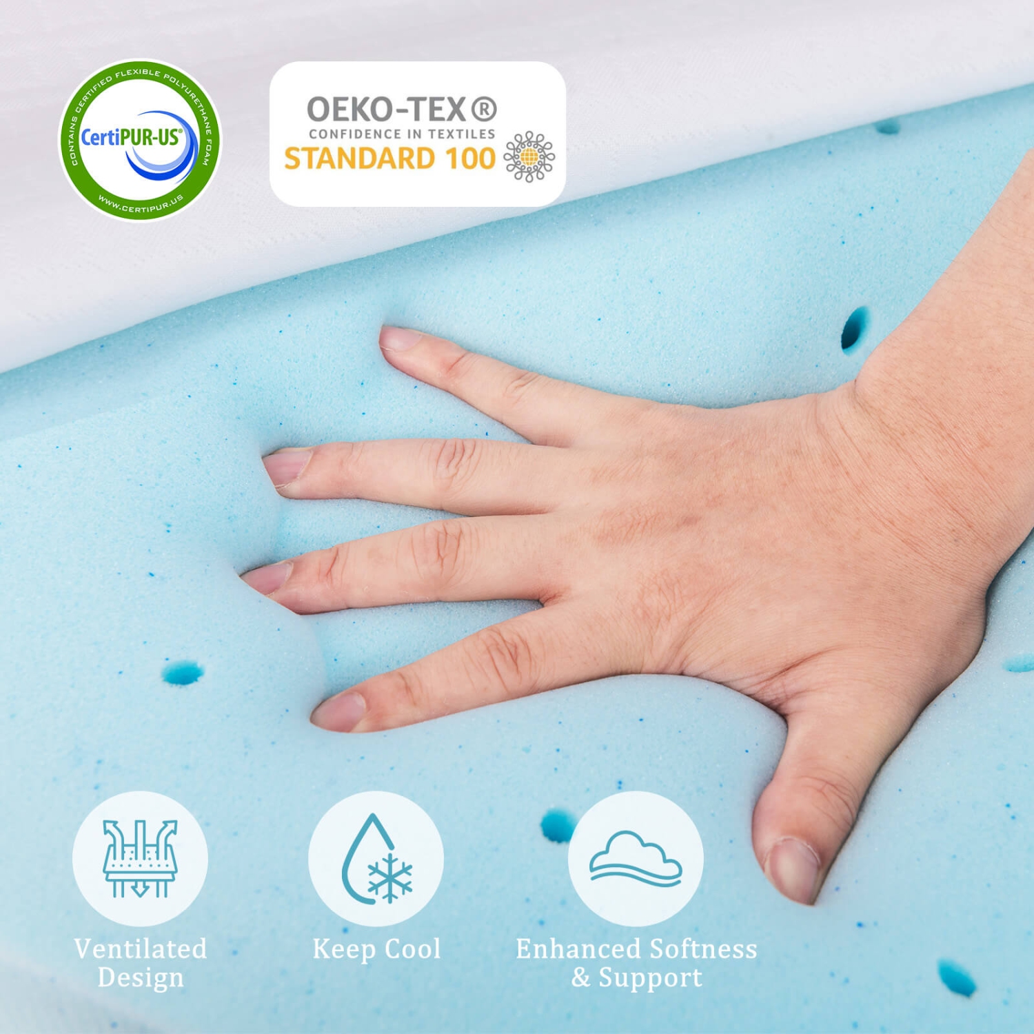 Surmatelas en mousse à mémoire infusée de gel de 3 po de Costway avec housse amovible et lavable pour grand lit