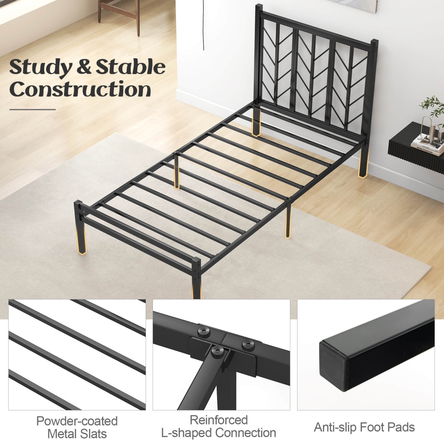 Costway Twin Size Platform Bed with Headboard 11.5" Under Bed Storage Easy Assembly