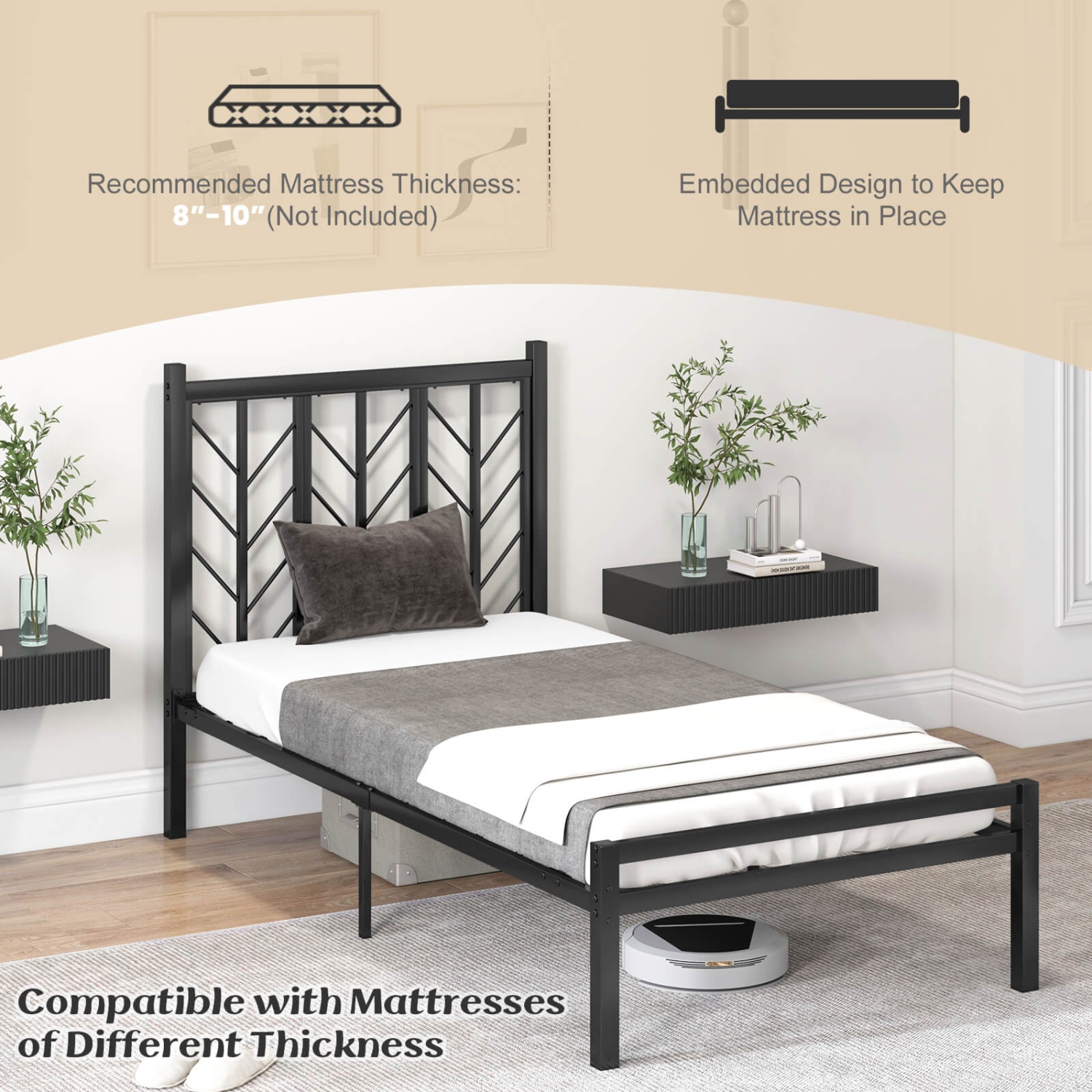 Costway Twin Size Platform Bed with Headboard 11.5" Under Bed Storage Easy Assembly