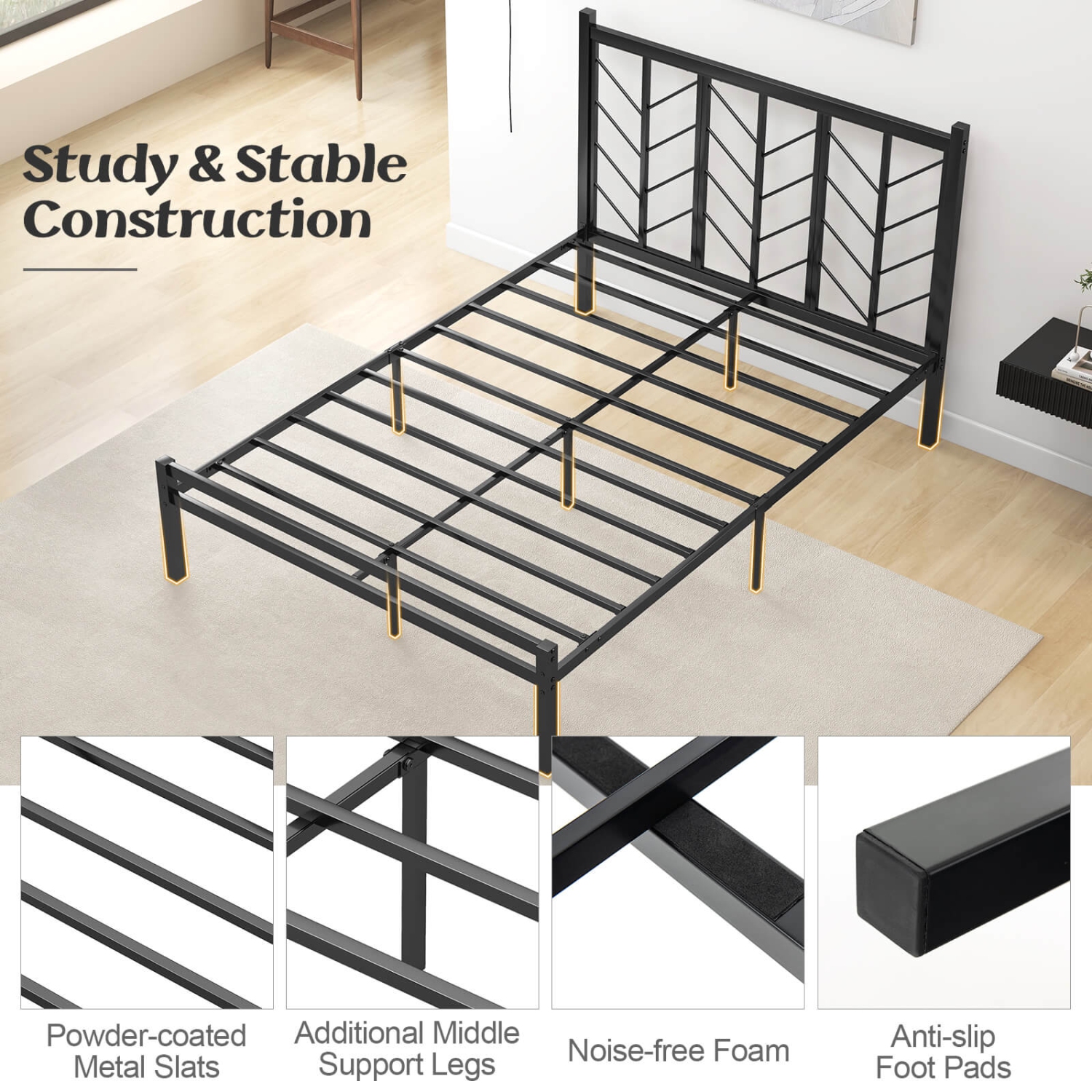 Costway Full Size Platform Bed with Headboard 11.5" Under Bed Storage Easy Assembly
