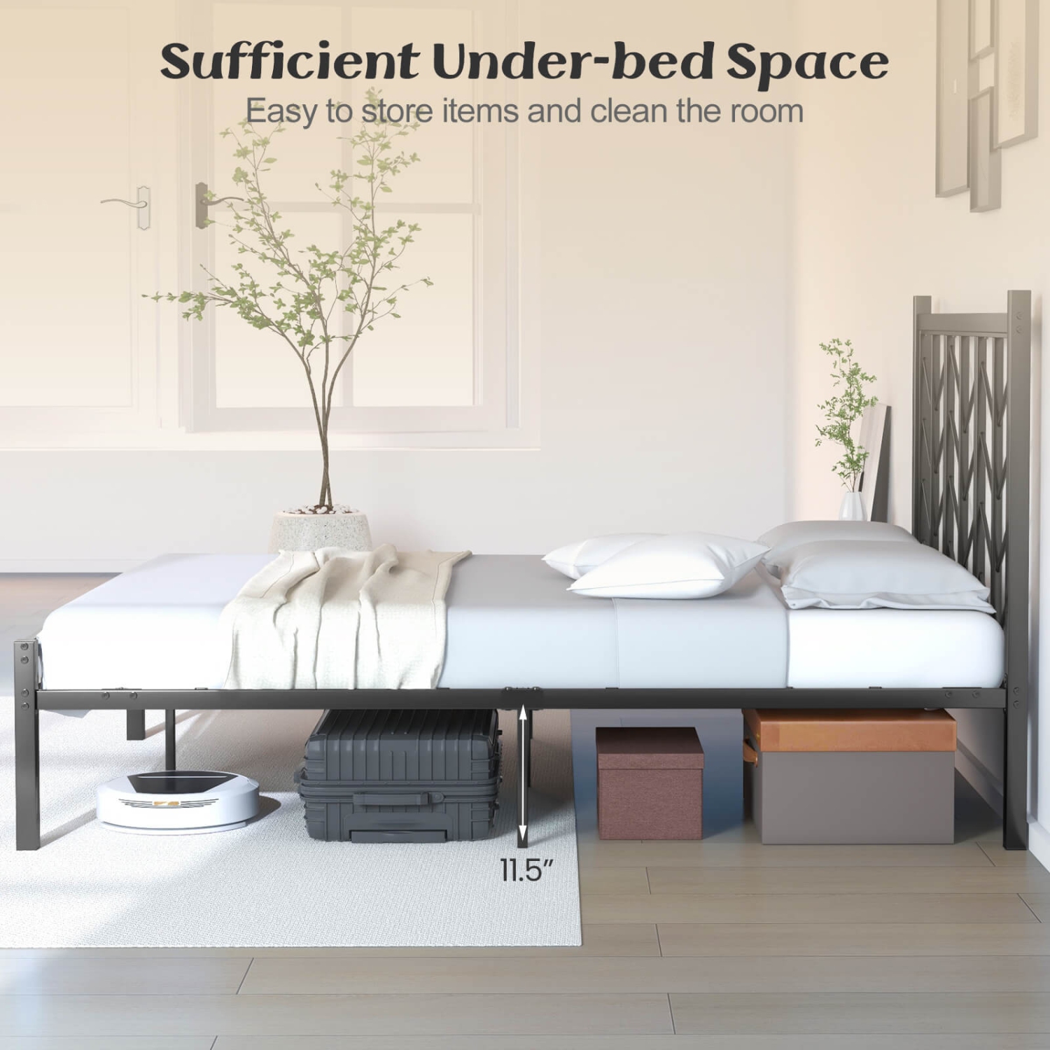 Costway Full Size Platform Bed with Headboard 11.5" Under Bed Storage Easy Assembly