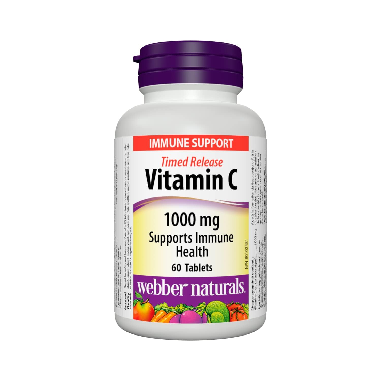 Webber Naturals Vitamin C Timed Release 1000 mg, 60 Tablets, For Bones, Teeth, Immune and Antioxidant Health, Vegan