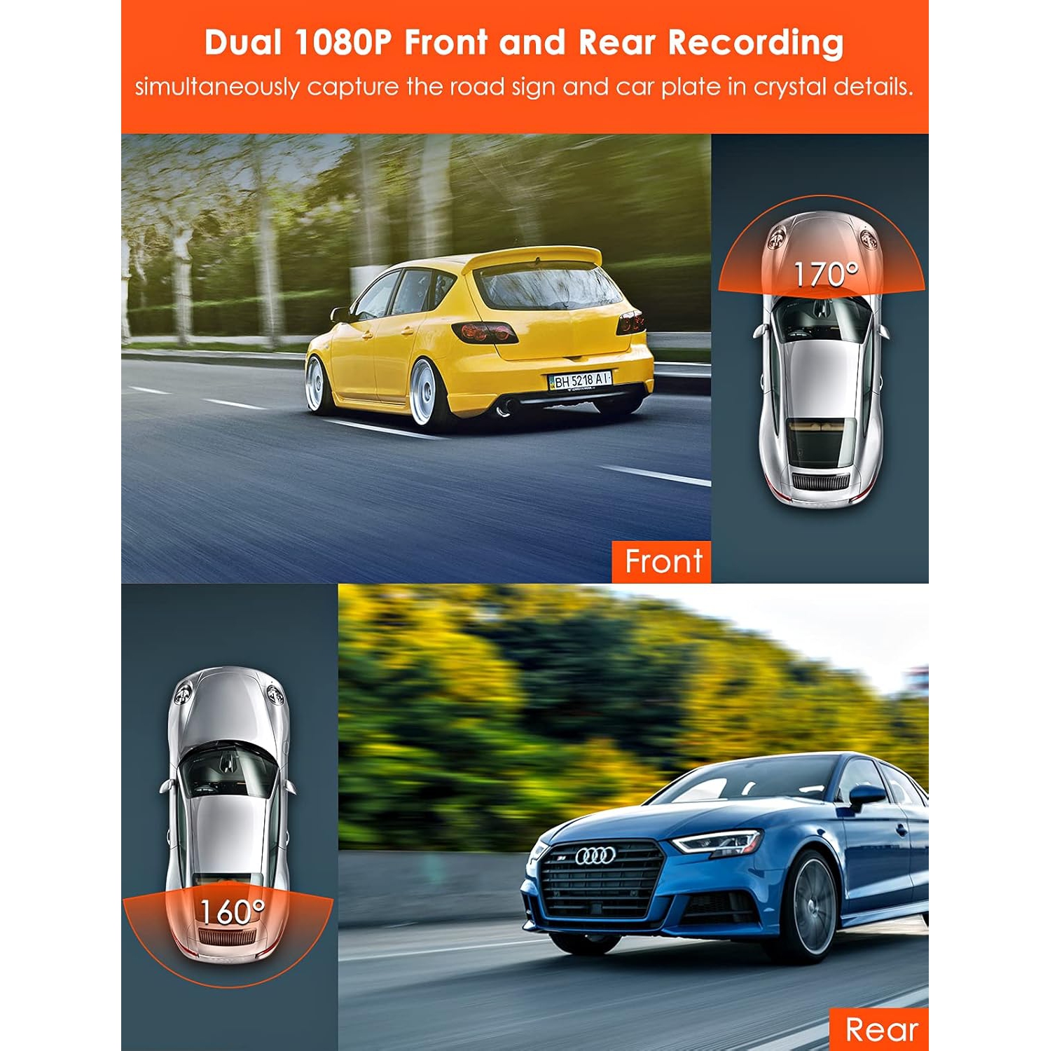 Refurbished(Excellent)- Vantrue S1 4K Front and Rear Dash Cam, 1080P Dual Dash Camera with GPS Live Speed