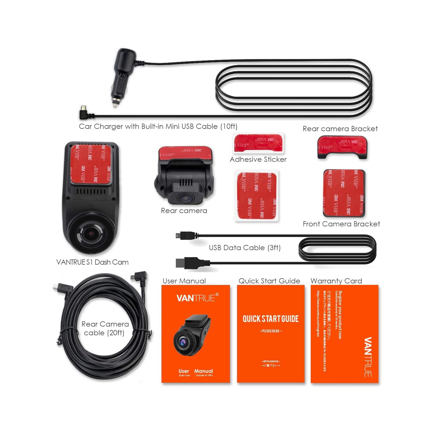 Refurbished(Excellent)- Vantrue S1 4K Front and Rear Dash Cam, 1080P Dual Dash Camera with GPS Live Speed