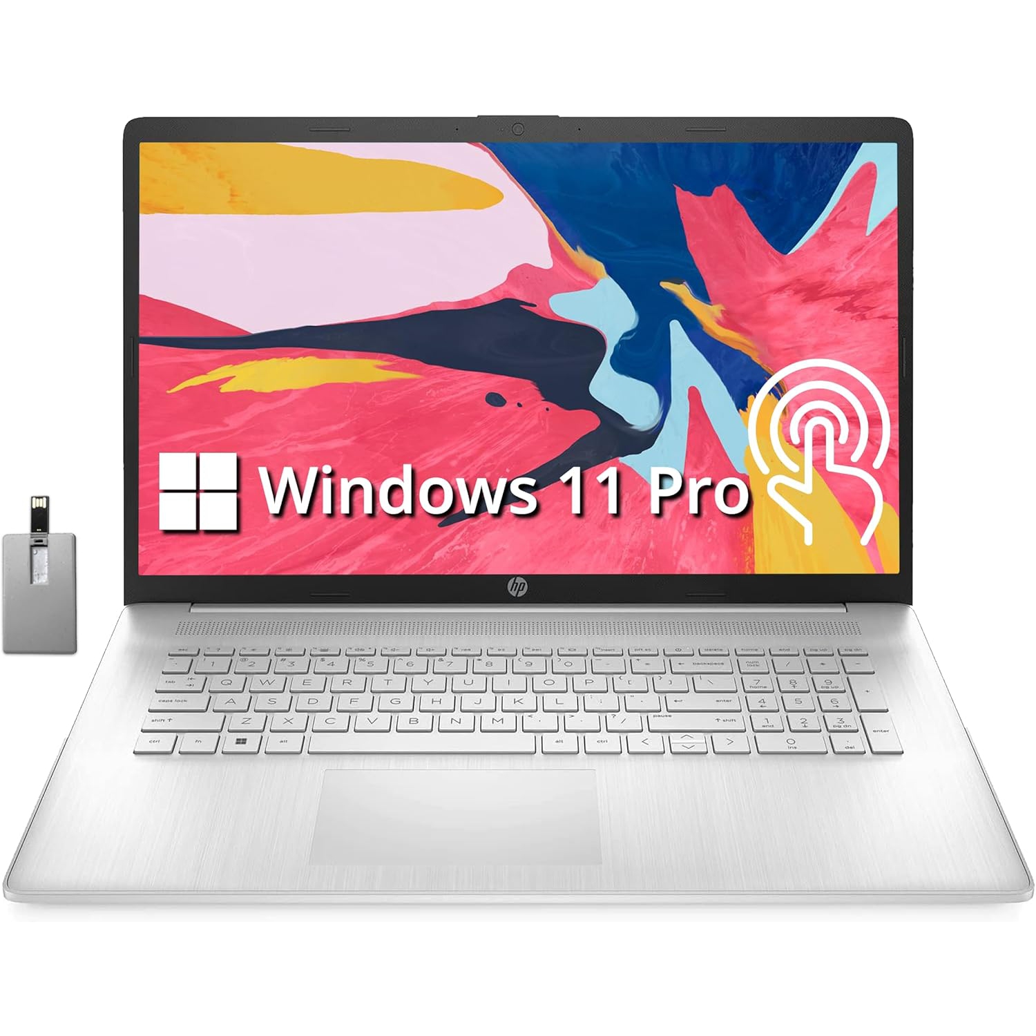 Refurbished (Excellent) - HP 17.3" HD+ Touchscreen Business Laptop, AMD Ryzen 5 5625U, 1TB HDD + 512GB SSD, 16GB RAM, AMD Radeon Graphics, Win 11 Pro, Silver, 32GB Hotface USB Card