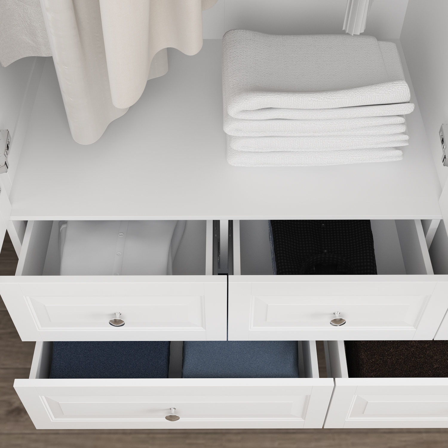 Garde-robe autonome Famapy avec tiges à suspendre, tablettes réglables et 5 tiroirs pour chambre à coucher blanc