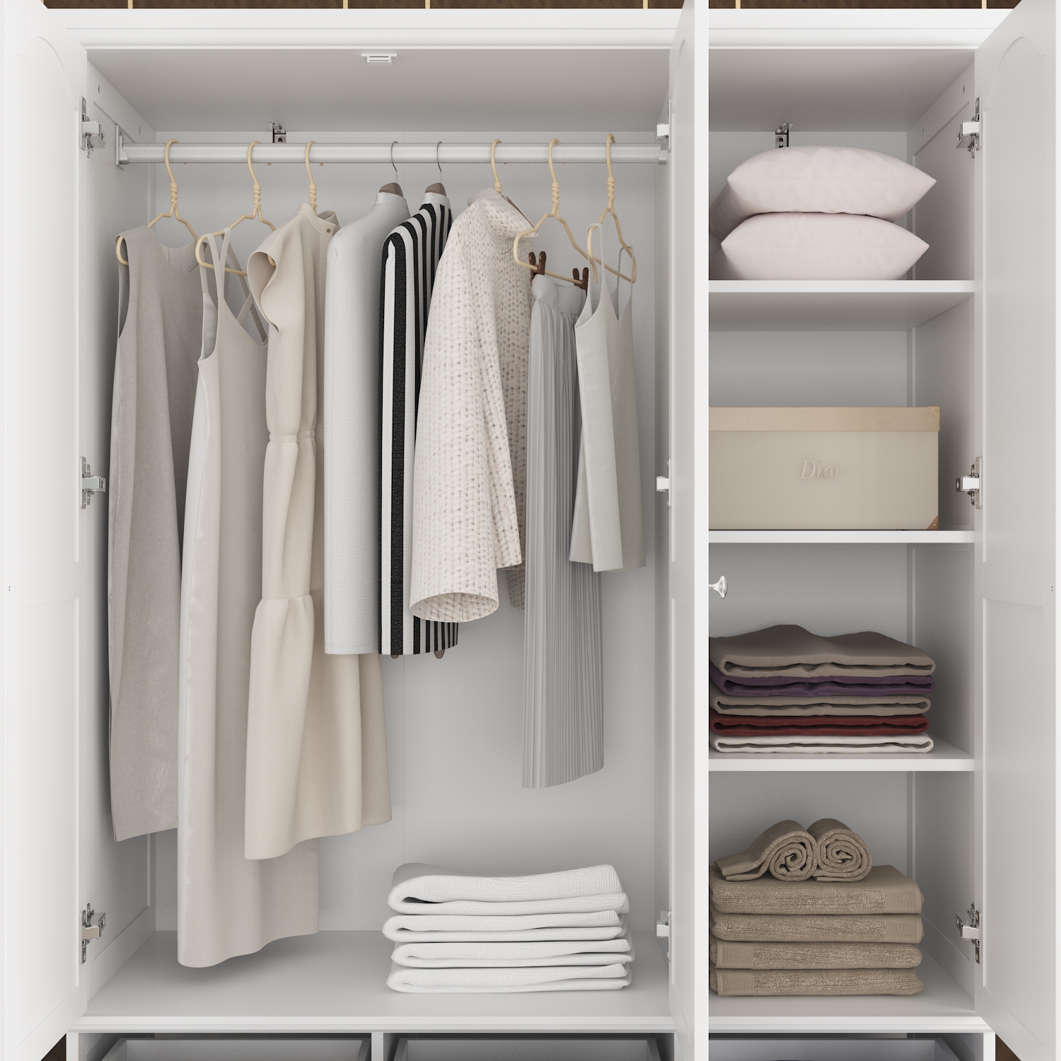 Garde-robe autonome Famapy avec tiges à suspendre, tablettes réglables et 5 tiroirs pour chambre à coucher blanc