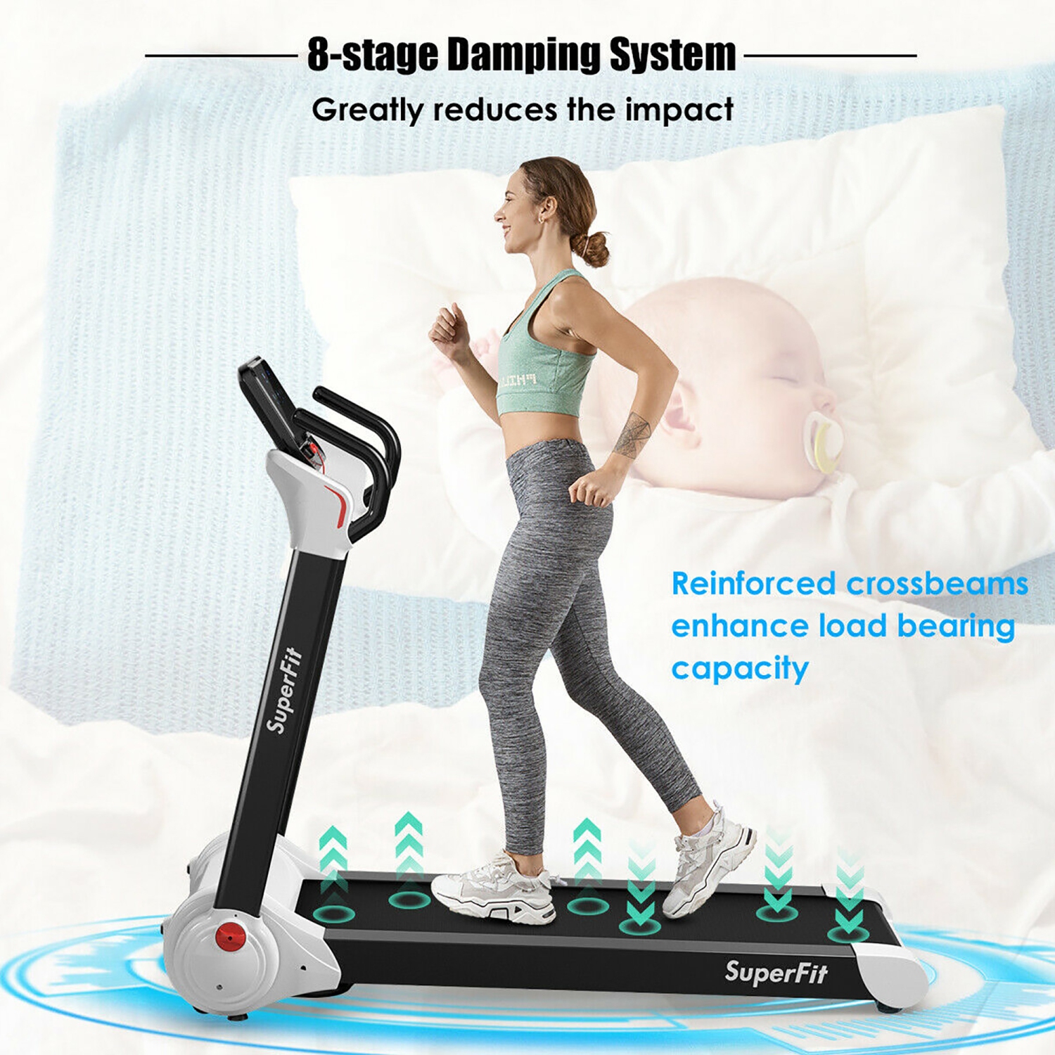 Superfit 2.25HP Folding Treadmill, Electric Treadmill W/LED Display, APP Control, Blue Tooth Speaker and Device Holder, Compact Jogging Walking