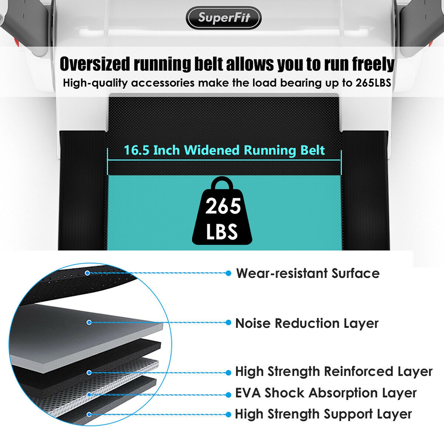 Superfit 2.25HP Folding Treadmill, Electric Treadmill W/LED Display, APP Control, Blue Tooth Speaker and Device Holder, Compact Jogging Walking