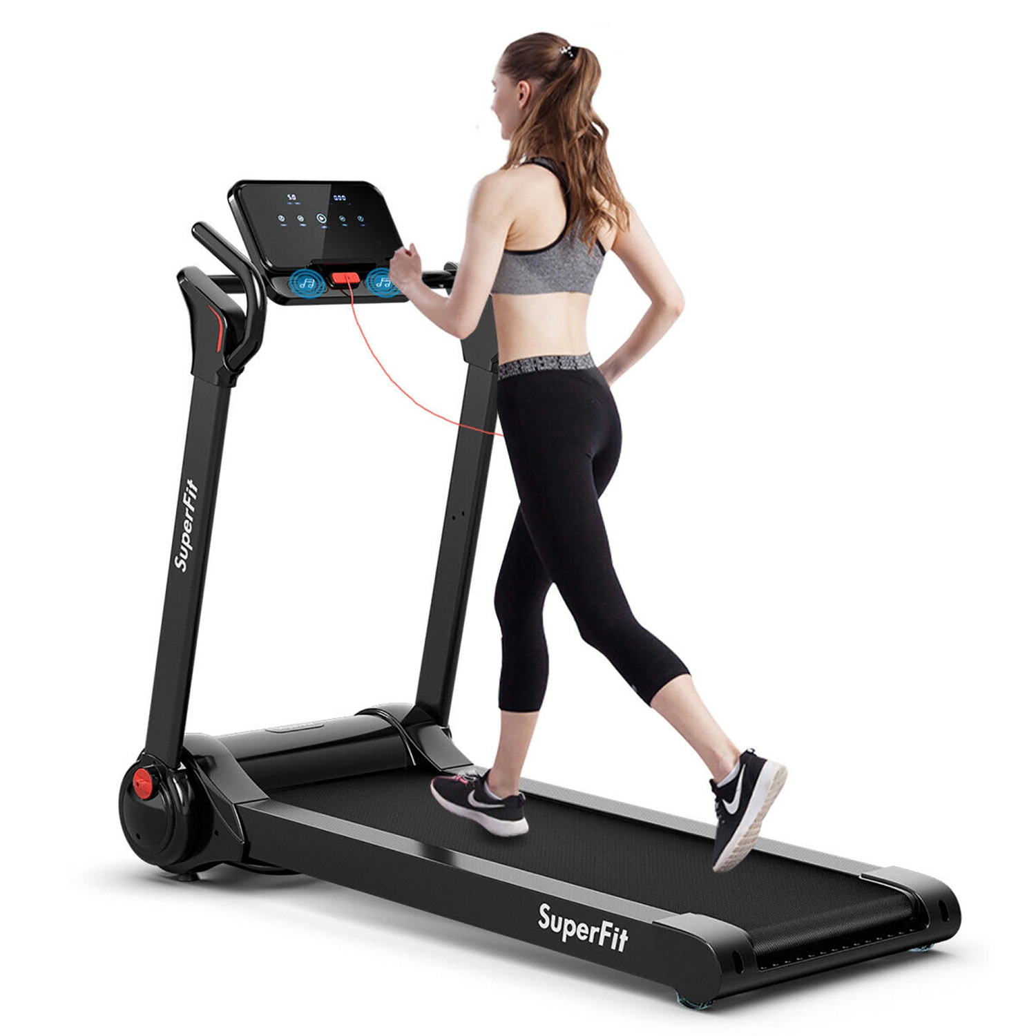 SuperFit 2.25HP Electric Folding Treadmill, Installation-Free Design w/ 8-Stage Damping System, Large LED Touch Display and Bluetooth Speaker, Compact Running Machine for Home Use