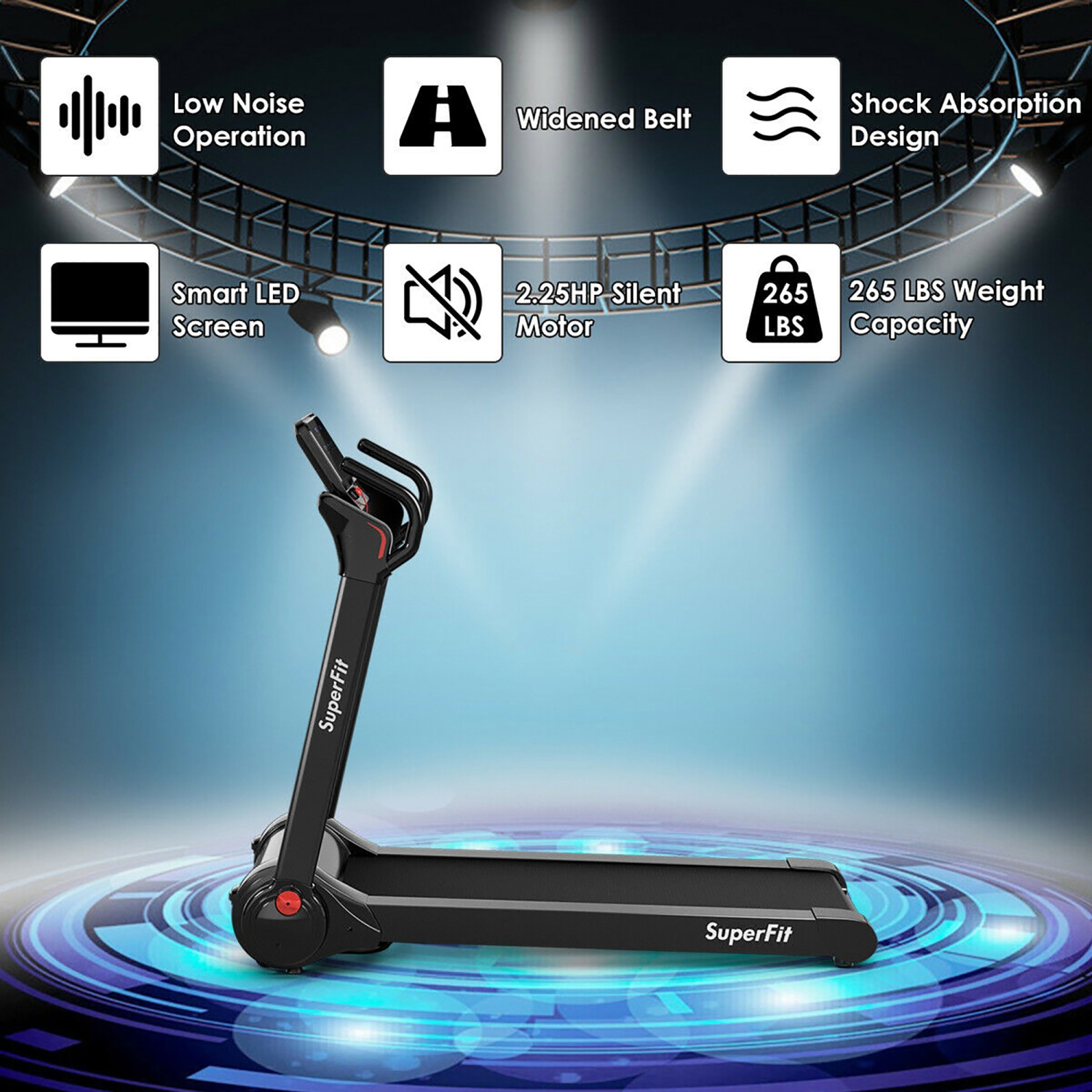 SuperFit 2.25HP Electric Folding Treadmill, Installation-Free Design w/ 8-Stage Damping System, Large LED Touch Display and Bluetooth Speaker,