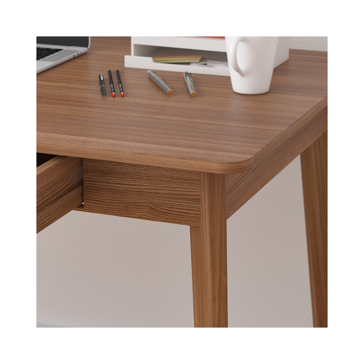 Famapy Wooden Writing Desk with Two Drawers, Modern Home Office Table Dark Brown