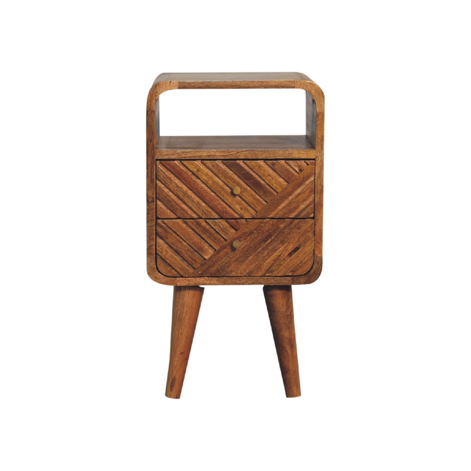 Artisan Furniture Solid Wood Mini Lille Curved Nightstand in oak-ish finish