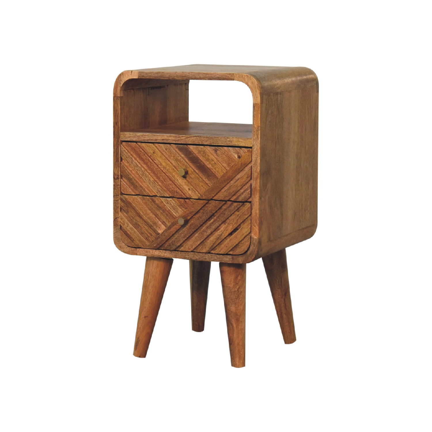 Artisan Furniture Solid Wood Mini Lille Curved Nightstand in oak-ish finish